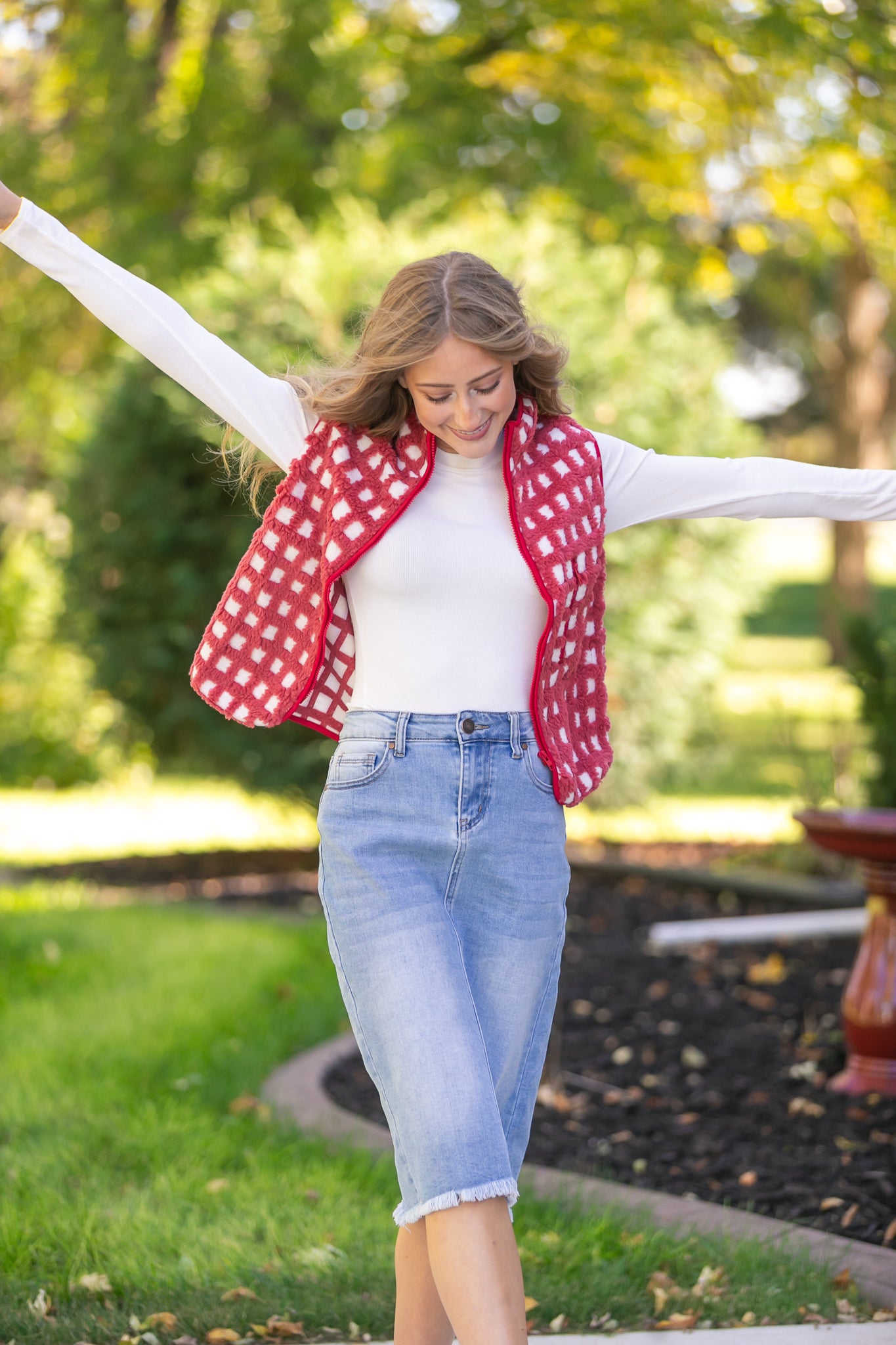 Fuzzy Checkered Zip Vest - FINAL SALE