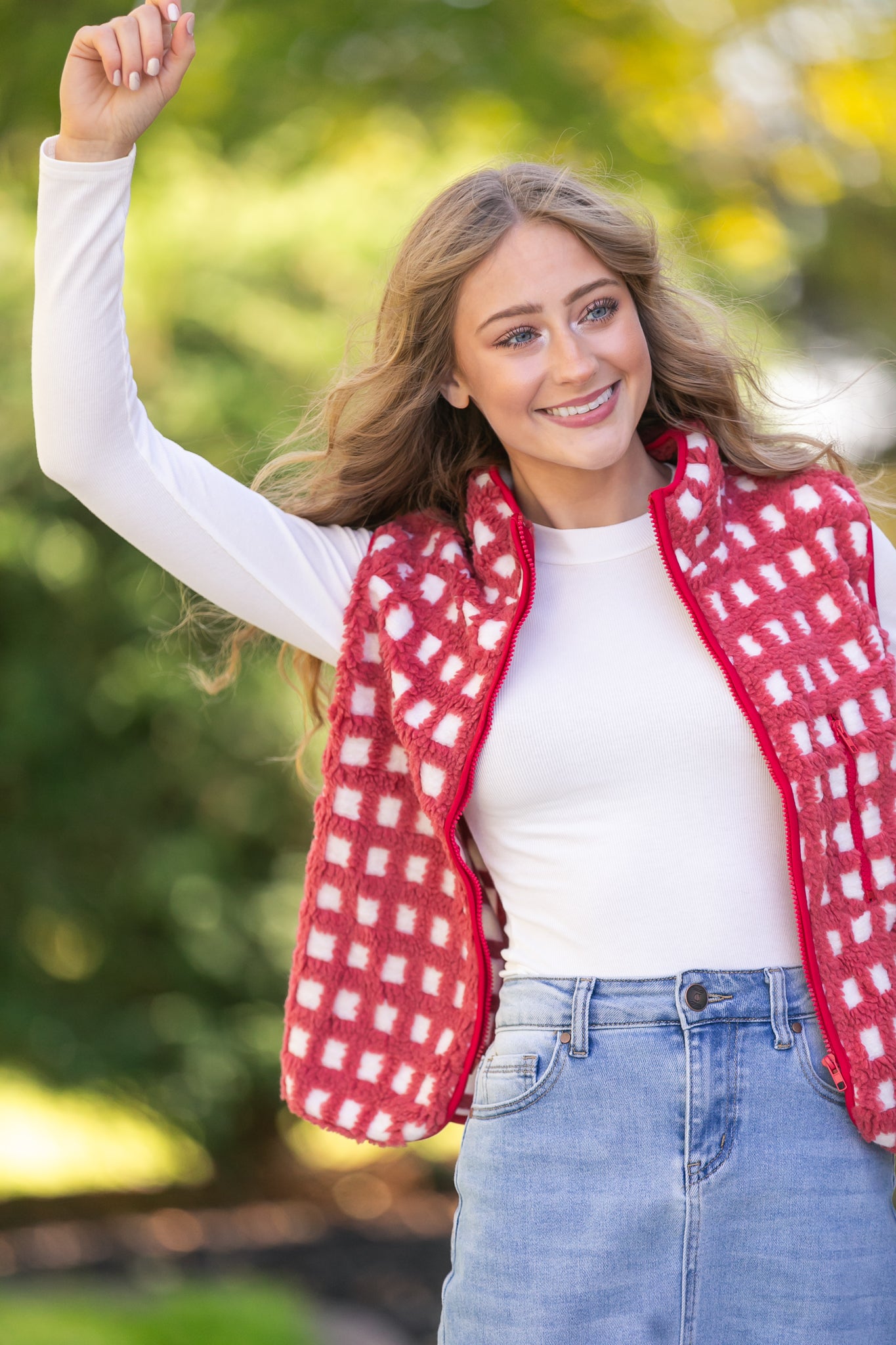 Fuzzy Checkered Zip Vest - FINAL SALE
