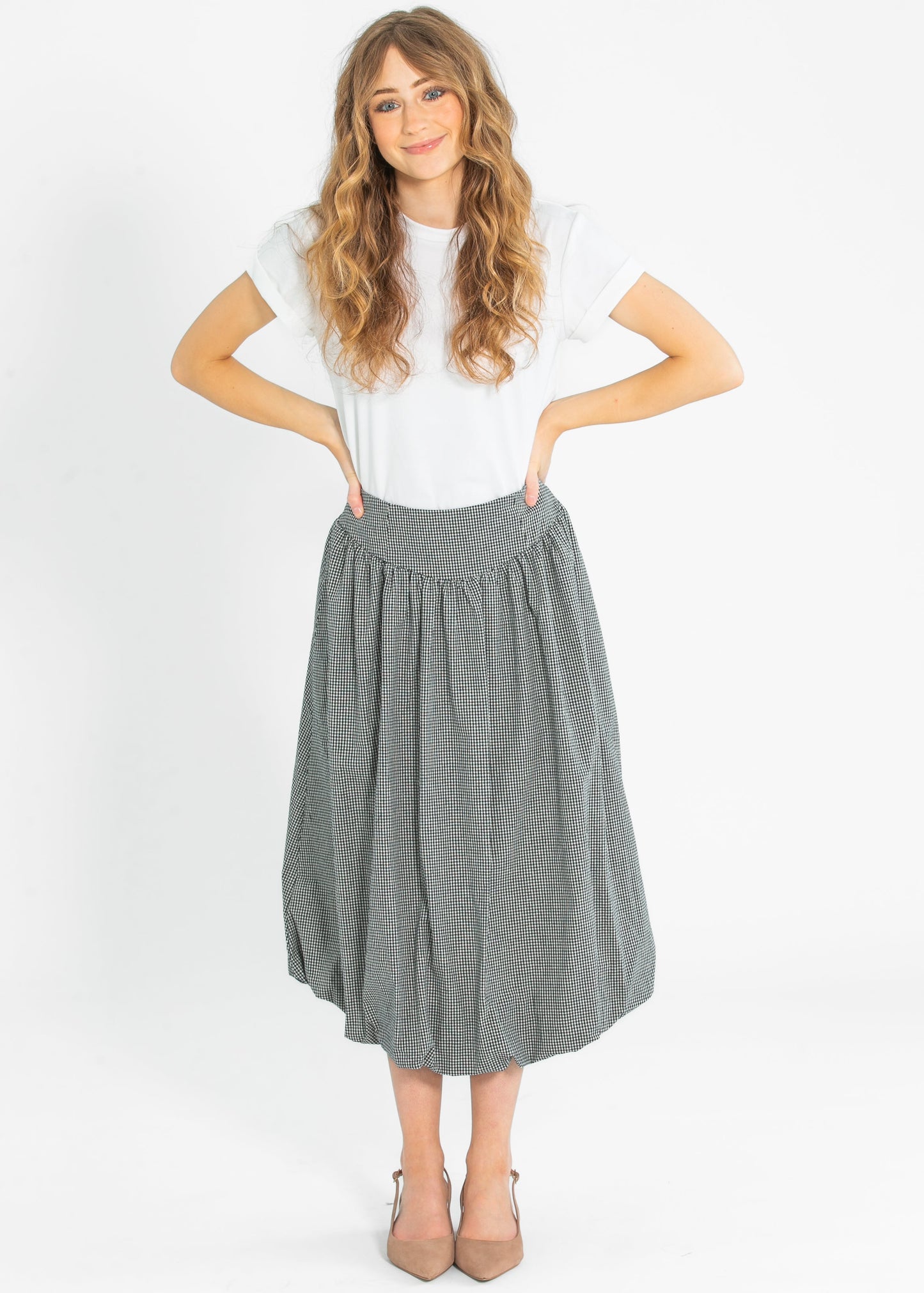 Quincy Gingham Balloon Midi Skirt - FINAL SALE