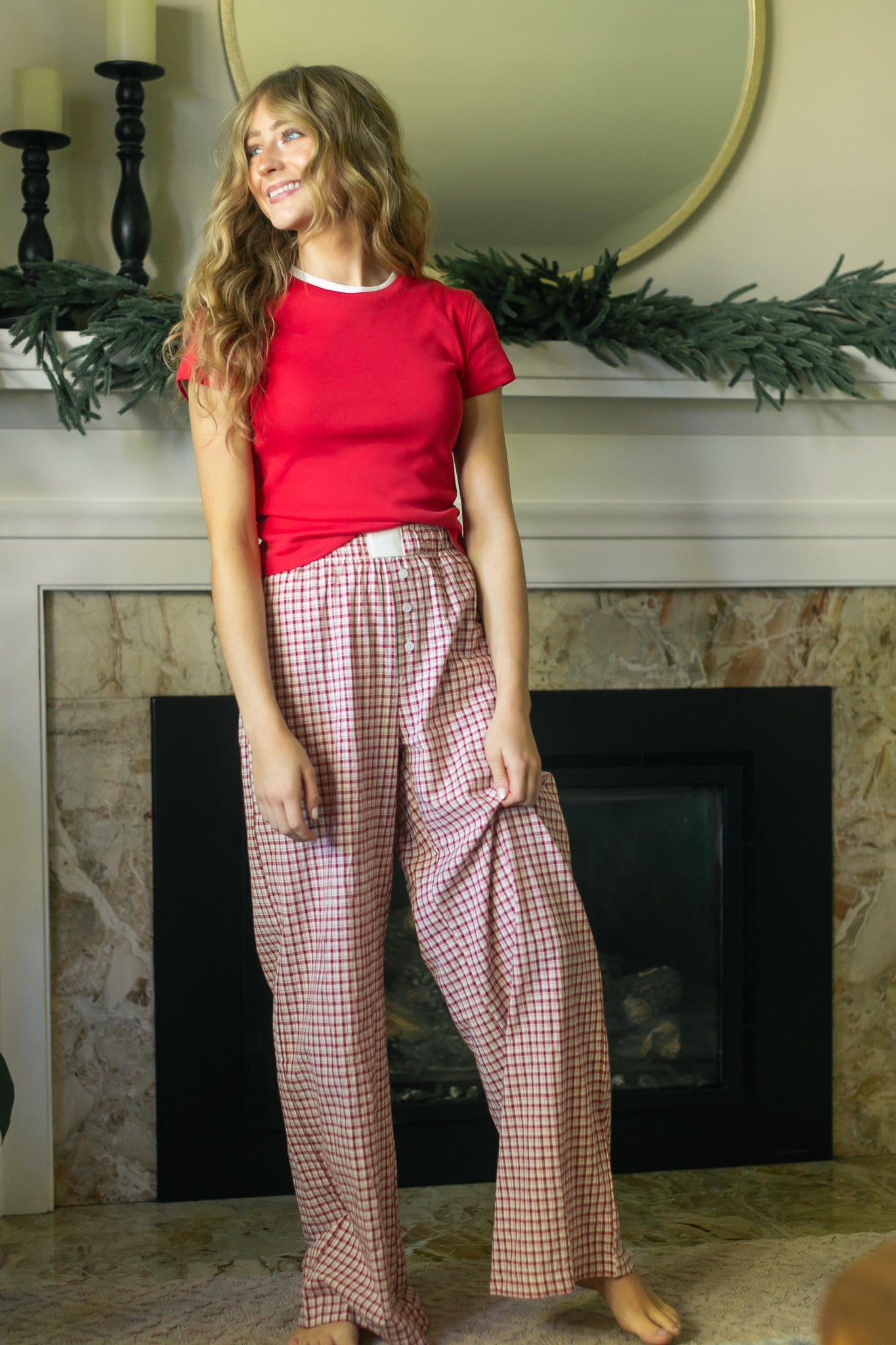 Gingham Elastic Waist Pants