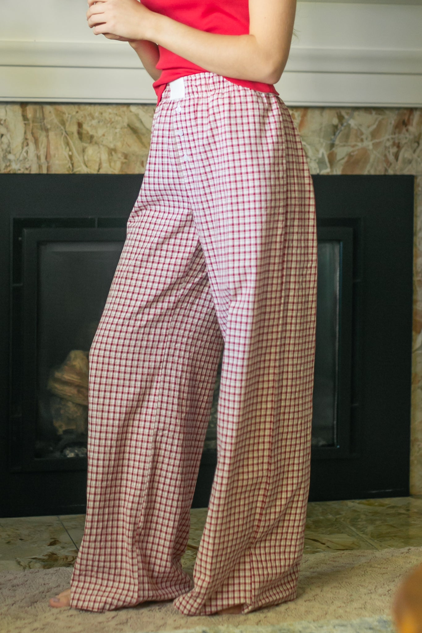 Gingham Elastic Waist Pants