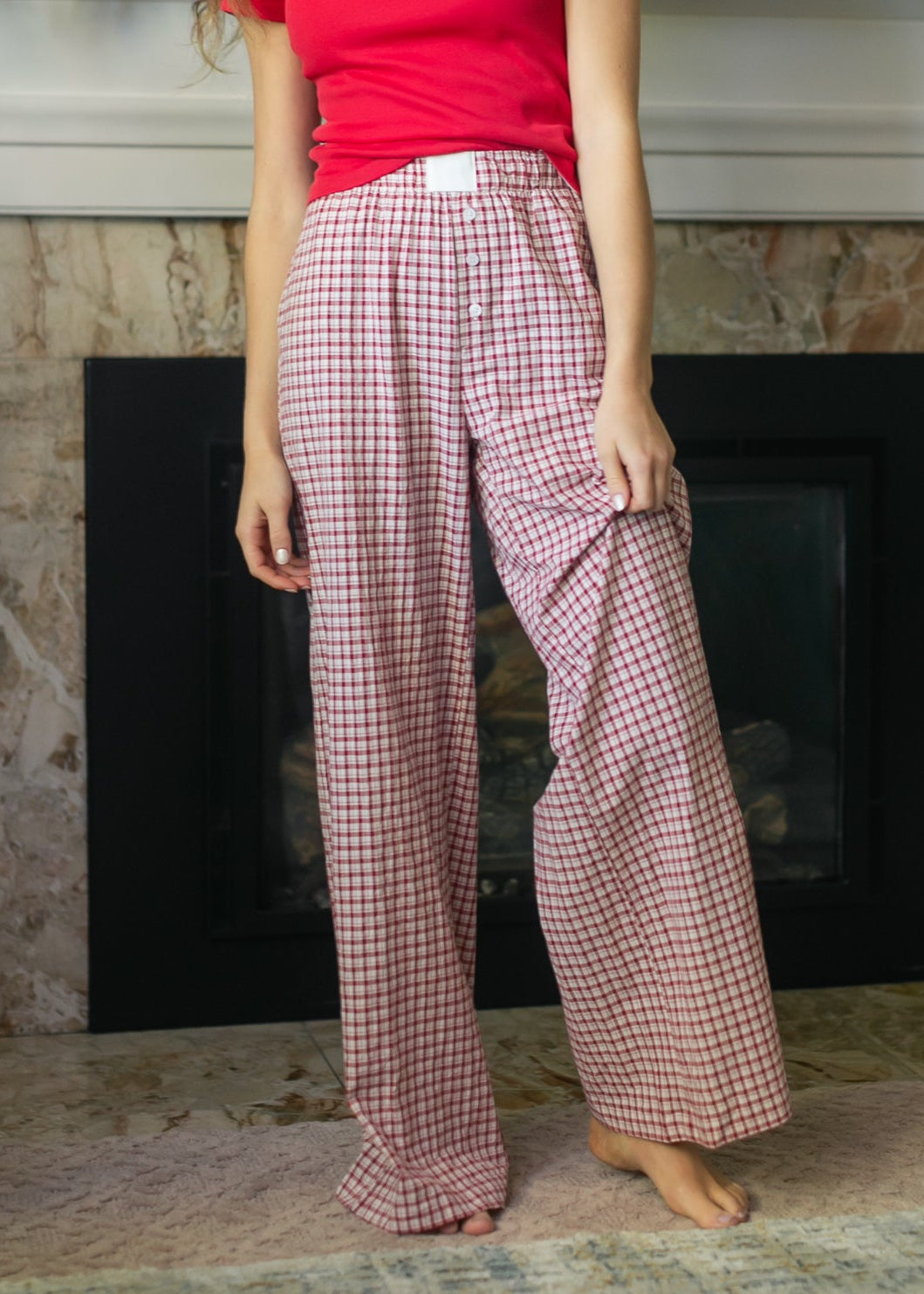 Gingham Elastic Waist Pants