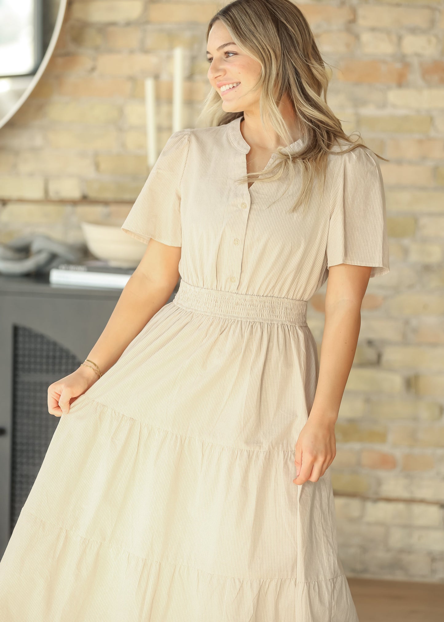 Gingham Half Button Maxi Dress