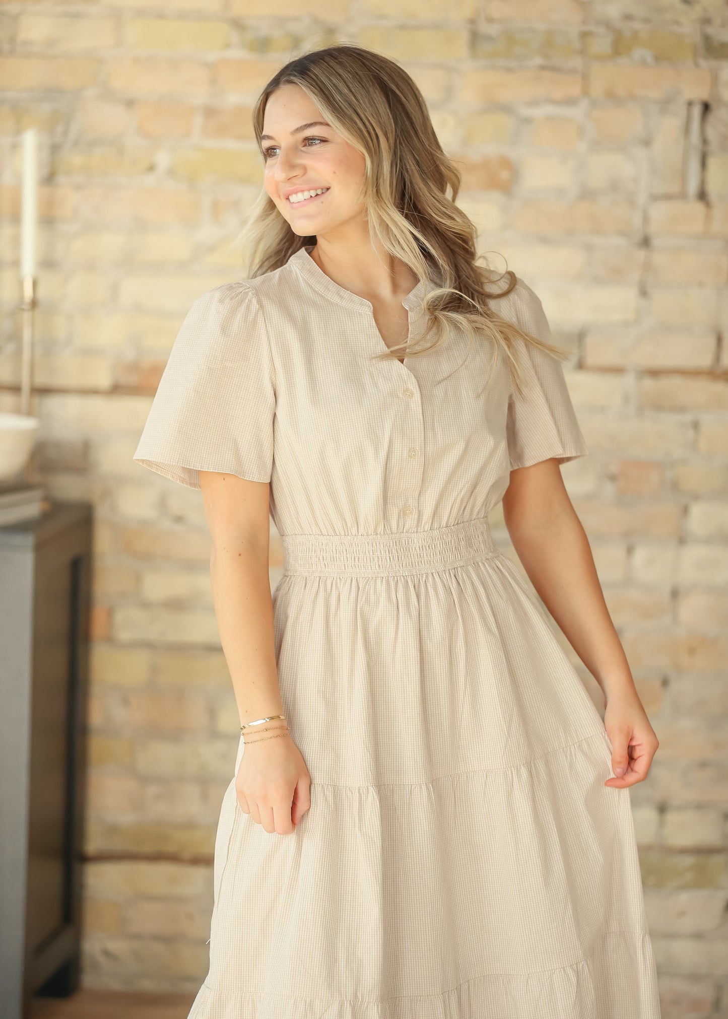 Gingham Half Button Maxi Dress