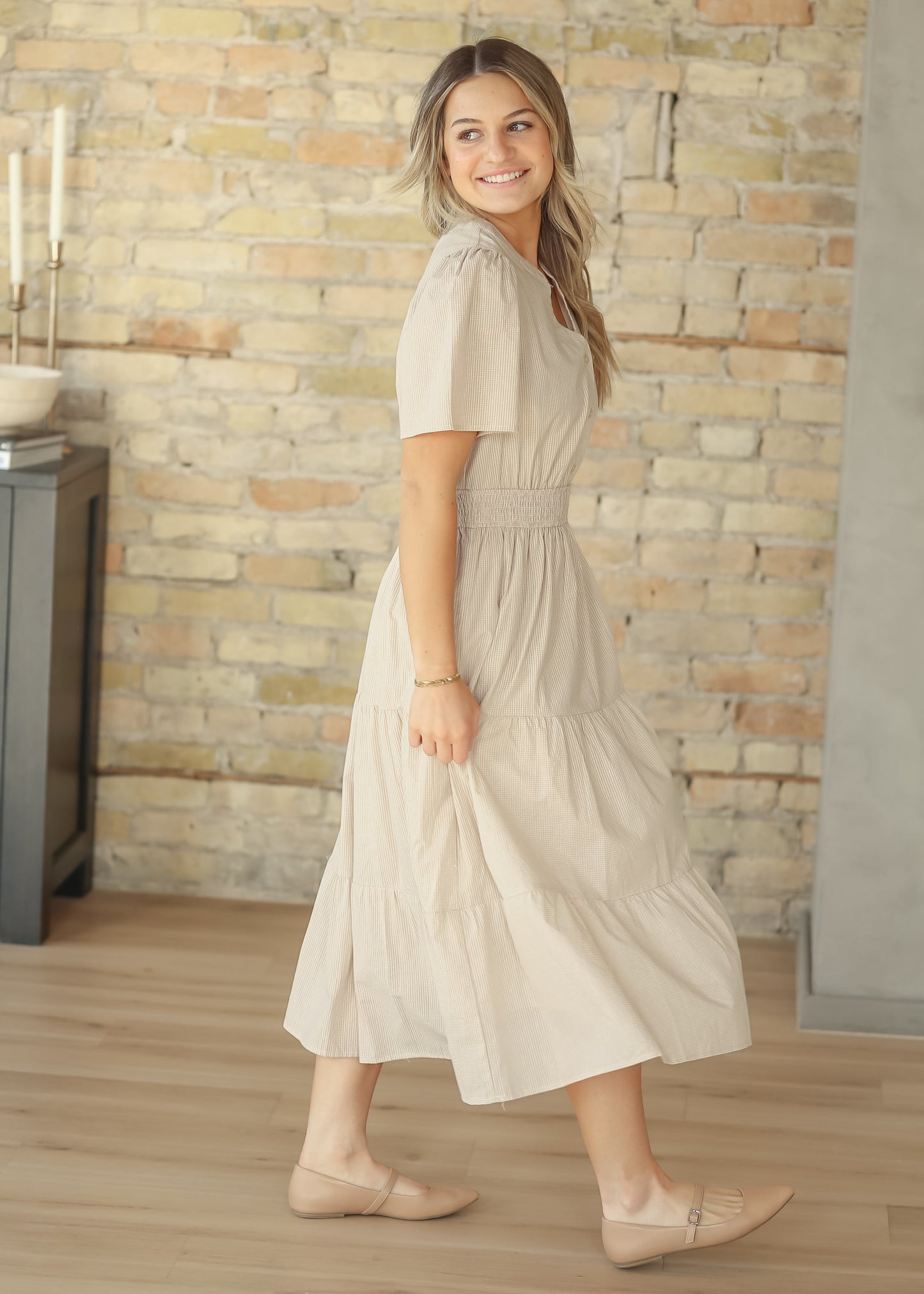 Gingham Half Button Maxi Dress