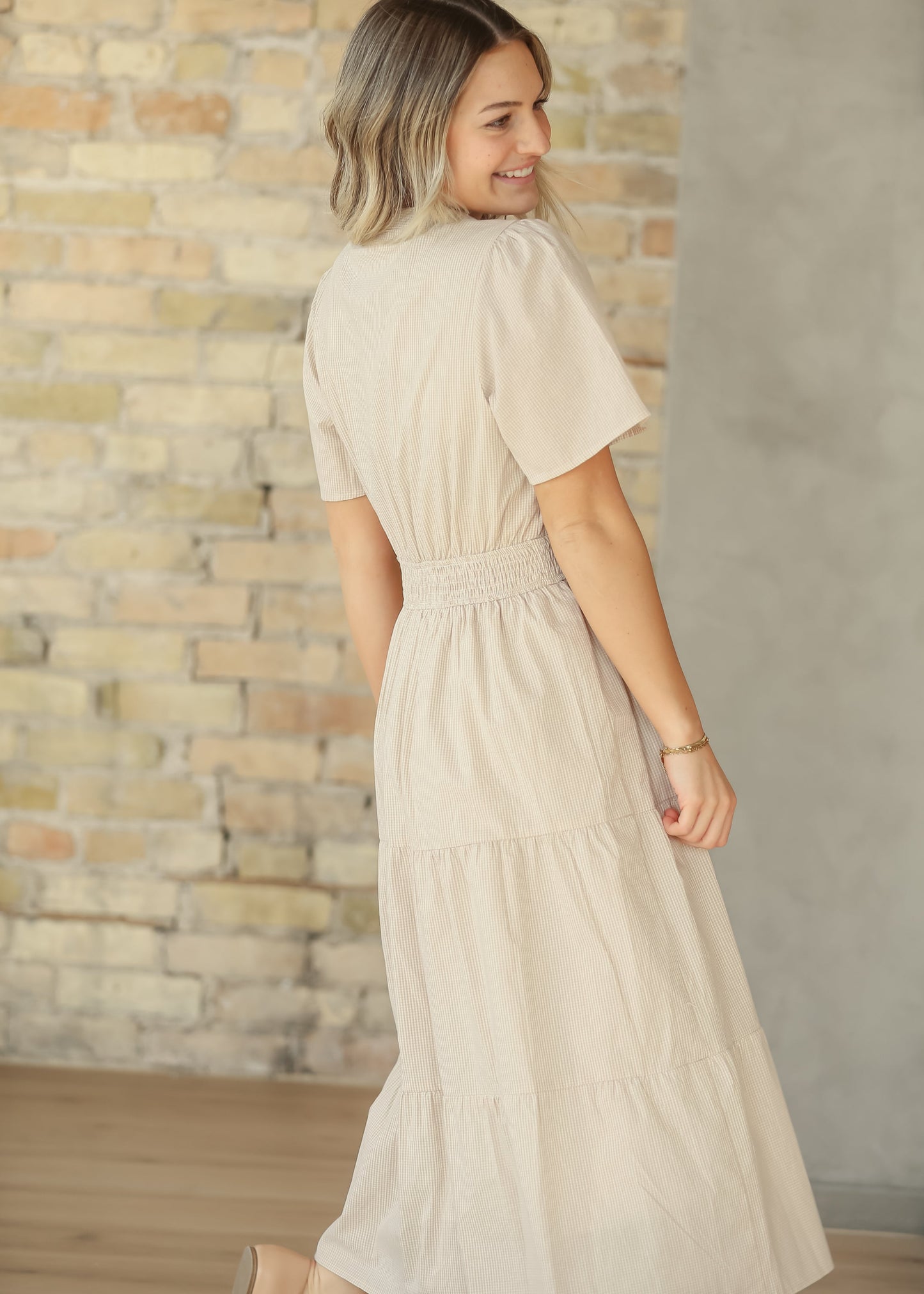 Gingham Half Button Maxi Dress