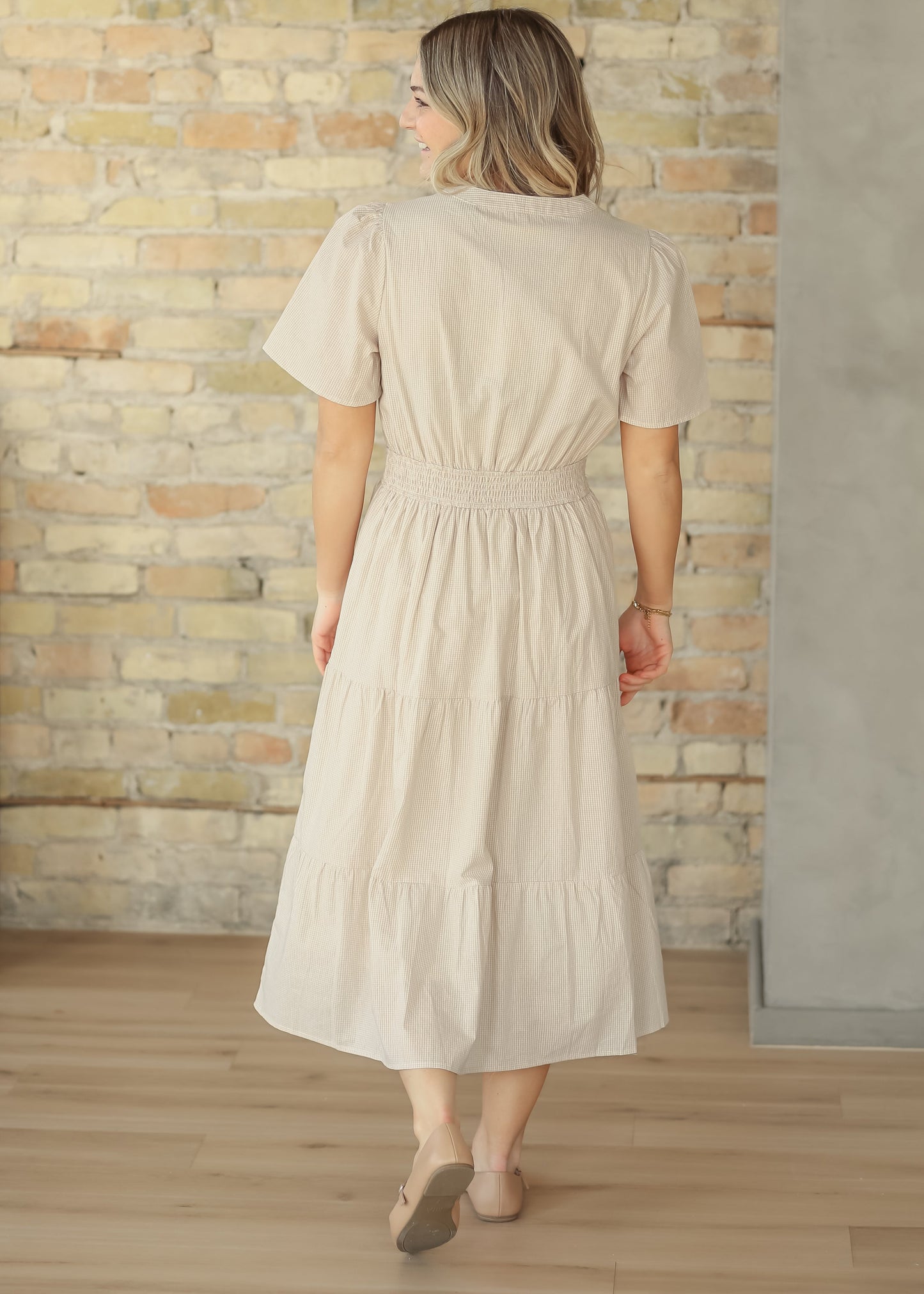 Gingham Half Button Maxi Dress