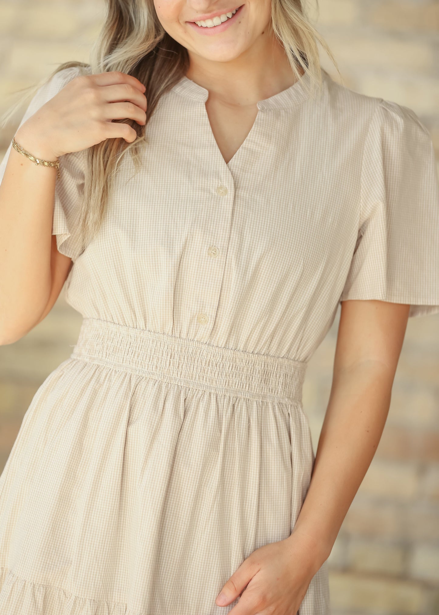 Gingham Half Button Maxi Dress