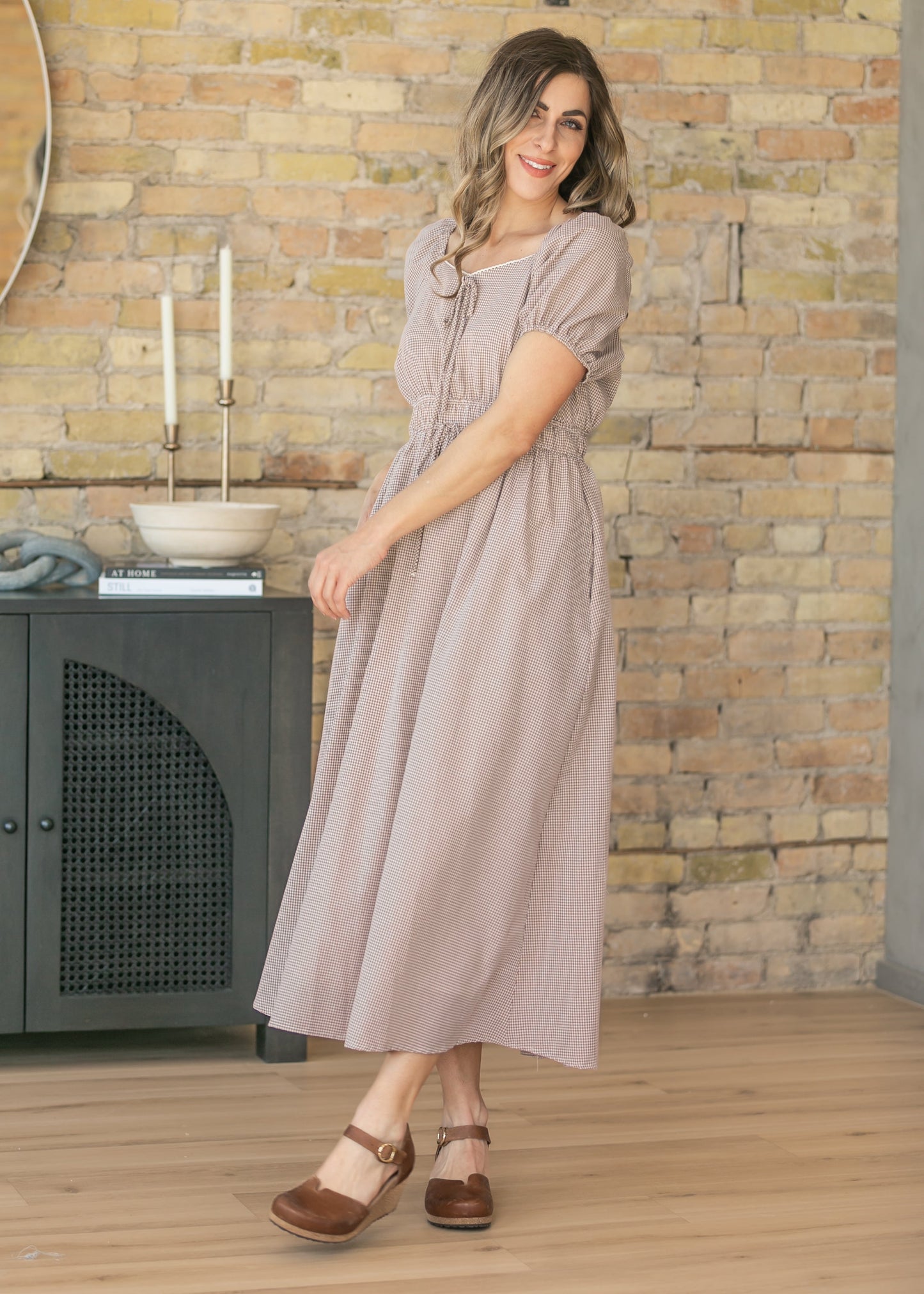 Gingham Sweetheart Neck Maxi Dress