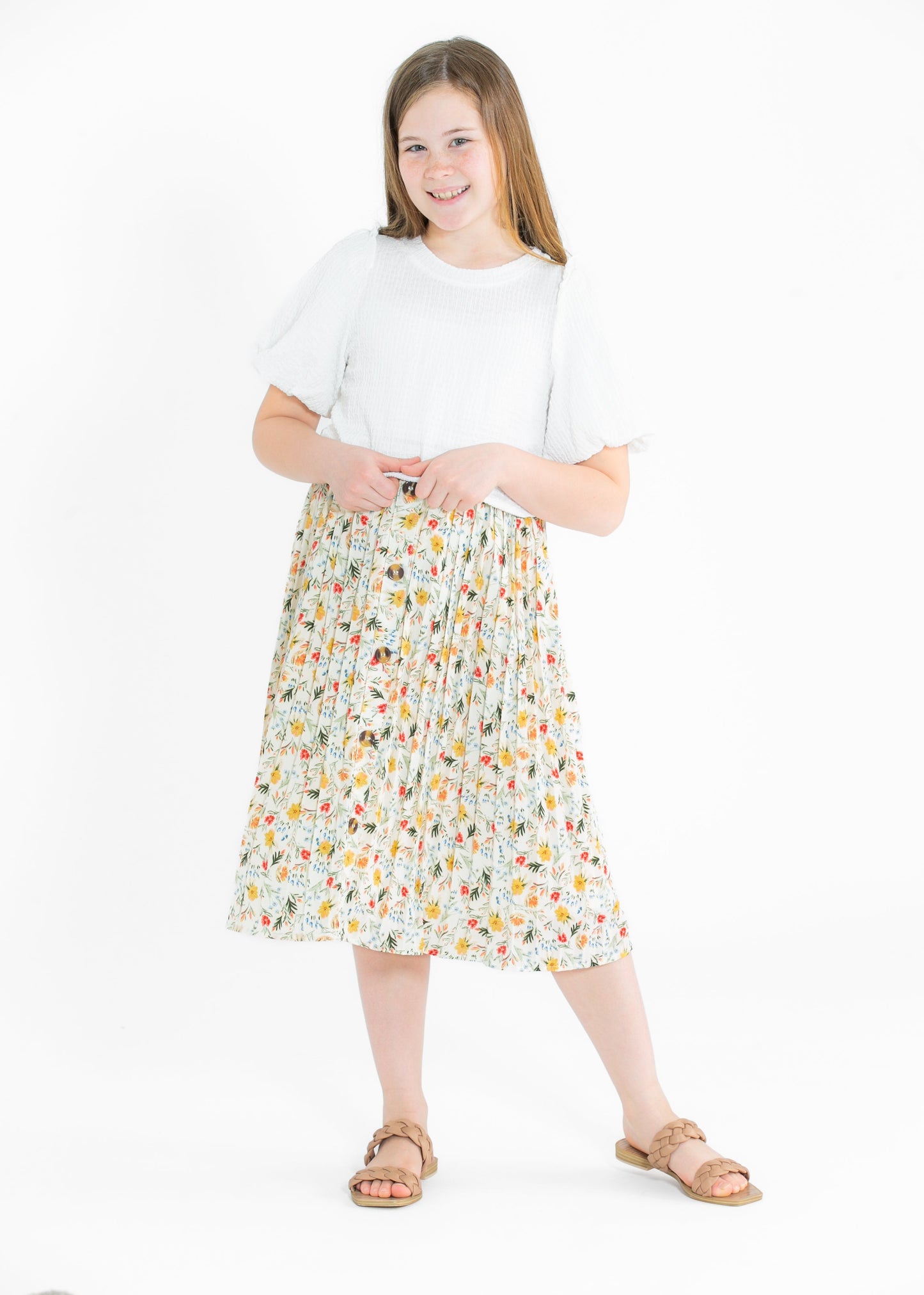 Girls Floral Print Pleated Midi Skirt - FINAL SALE
