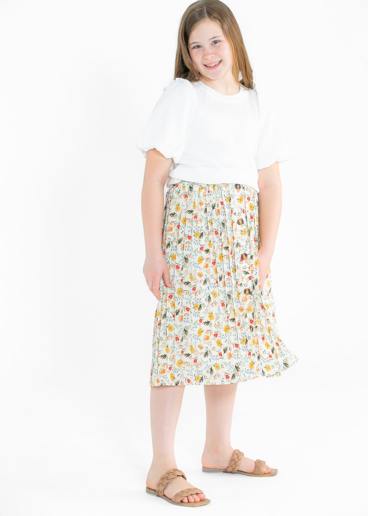 Girls Floral Print Pleated Midi Skirt - FINAL SALE
