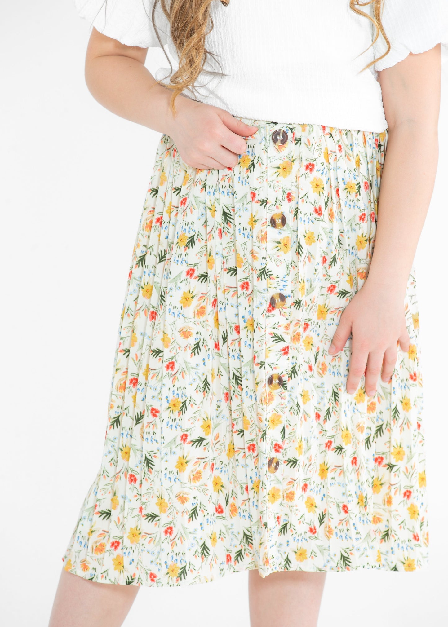 Girls Floral Print Pleated Midi Skirt - FINAL SALE