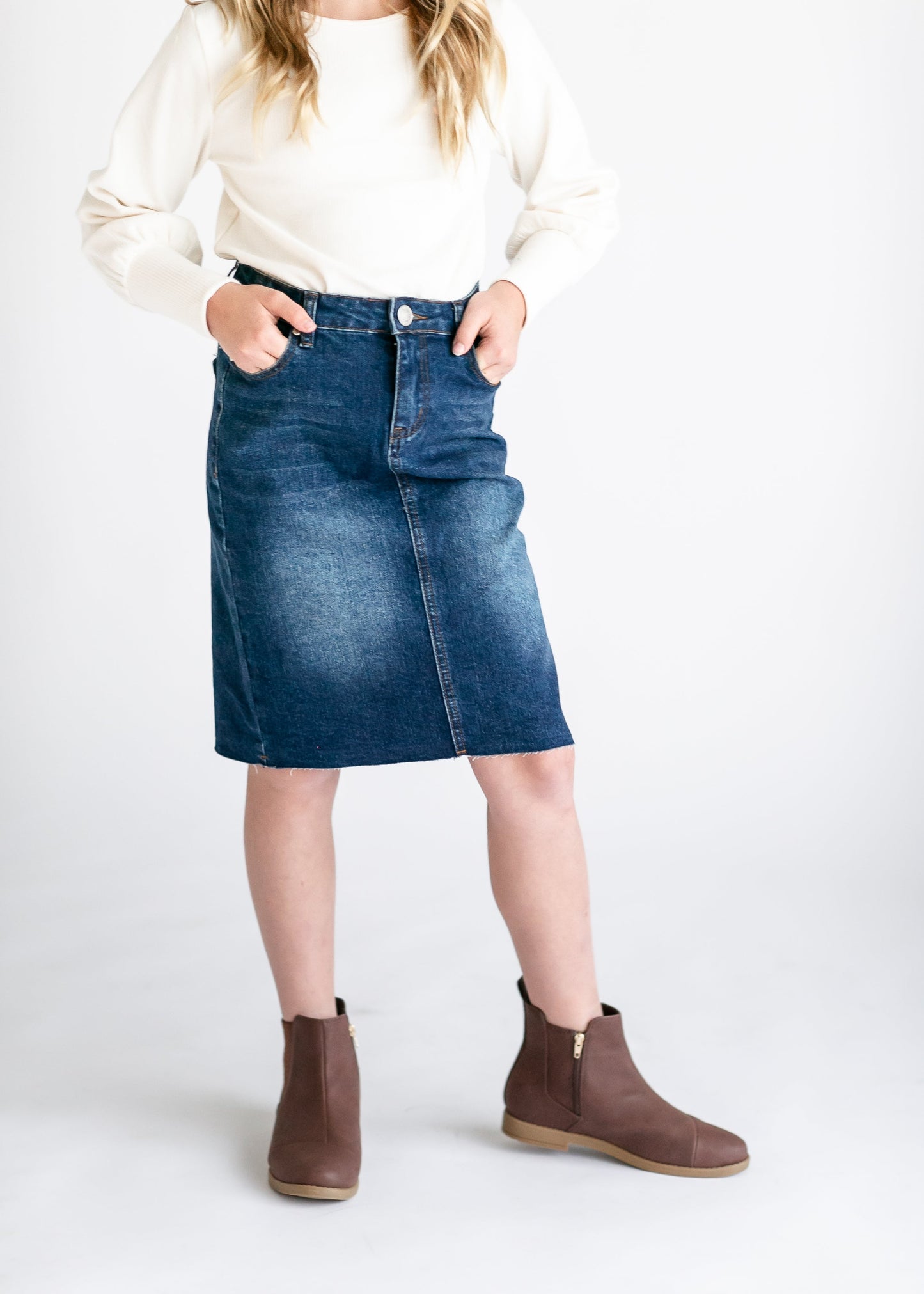 Girls Remi Raw Hem Denim Midi Skirt - FINAL SALE