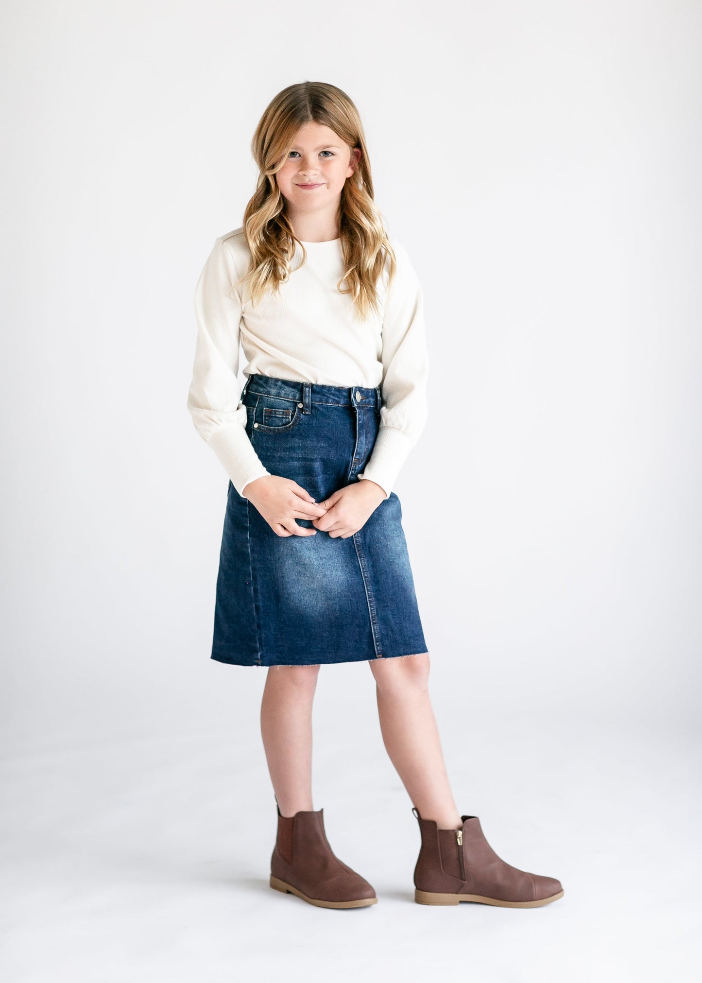 Girls Remi Raw Hem Denim Midi Skirt - FINAL SALE