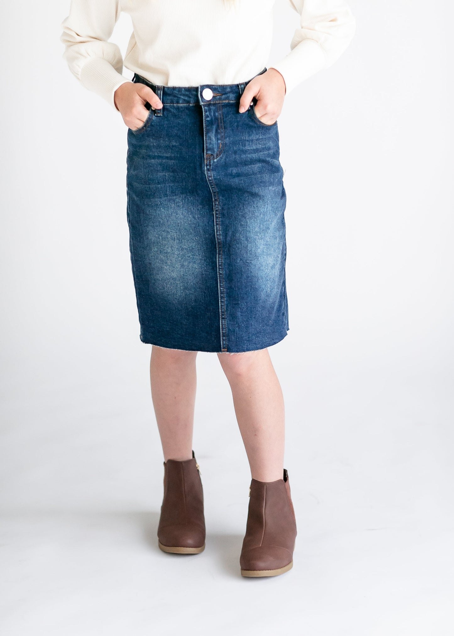 Girls Remi Raw Hem Denim Midi Skirt - FINAL SALE