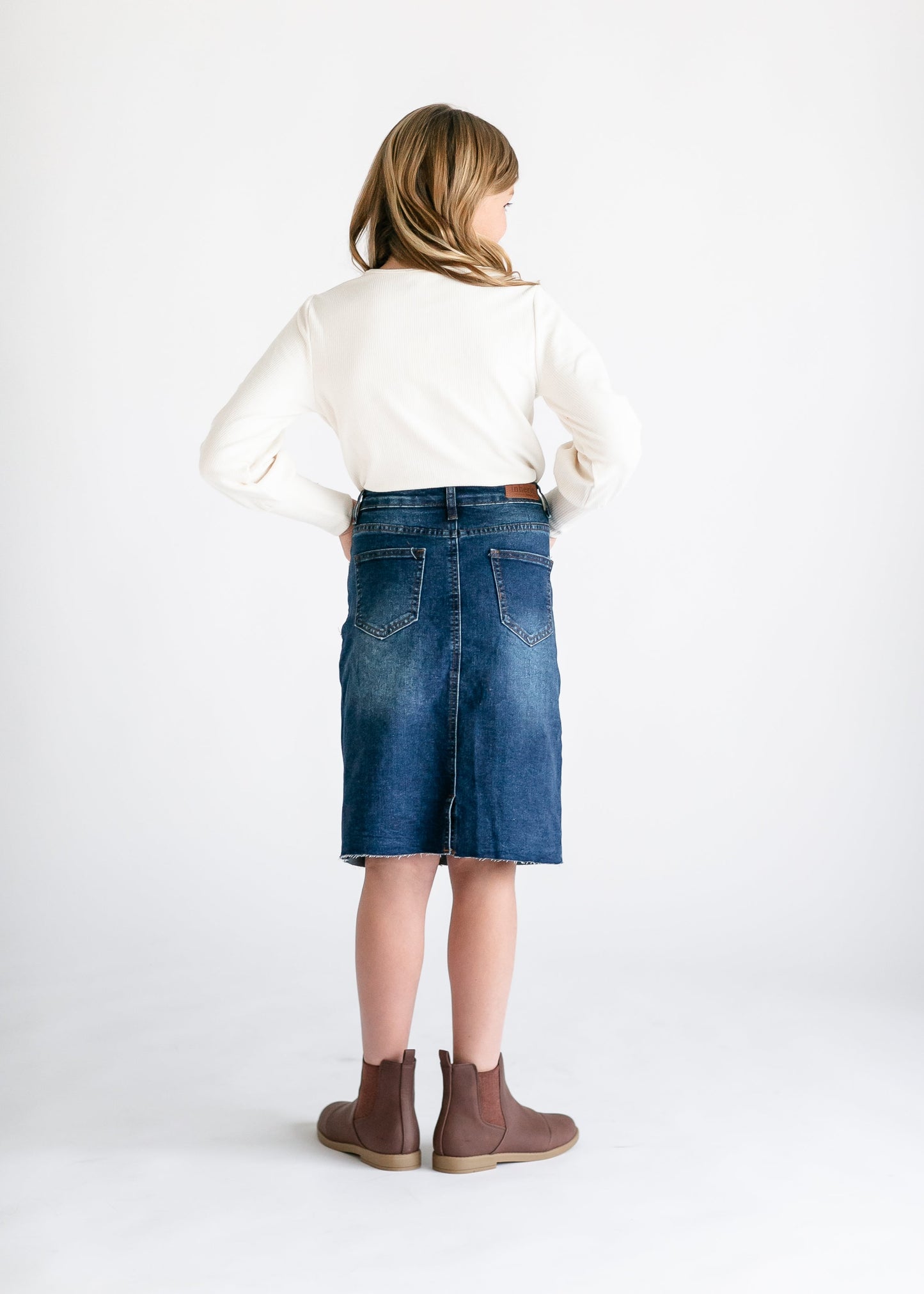 Girls Remi Raw Hem Denim Midi Skirt - FINAL SALE