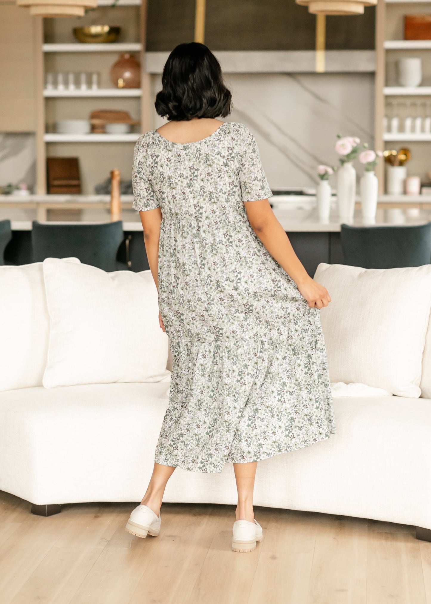 Green Floral Boat Neck Midi Dress - FINAL SALE