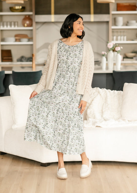 Green Floral Boat Neck Midi Dress - FINAL SALE