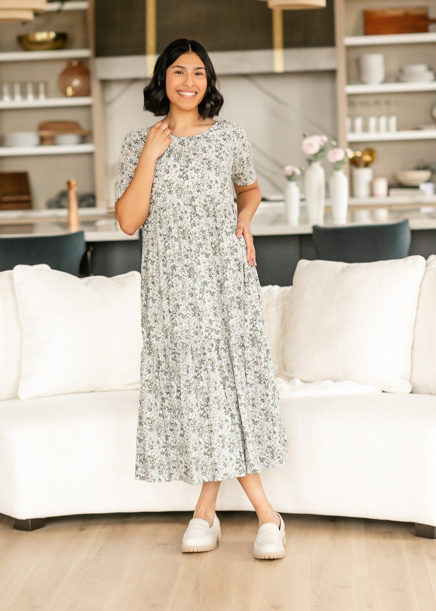 Green Floral Boat Neck Midi Dress - FINAL SALE
