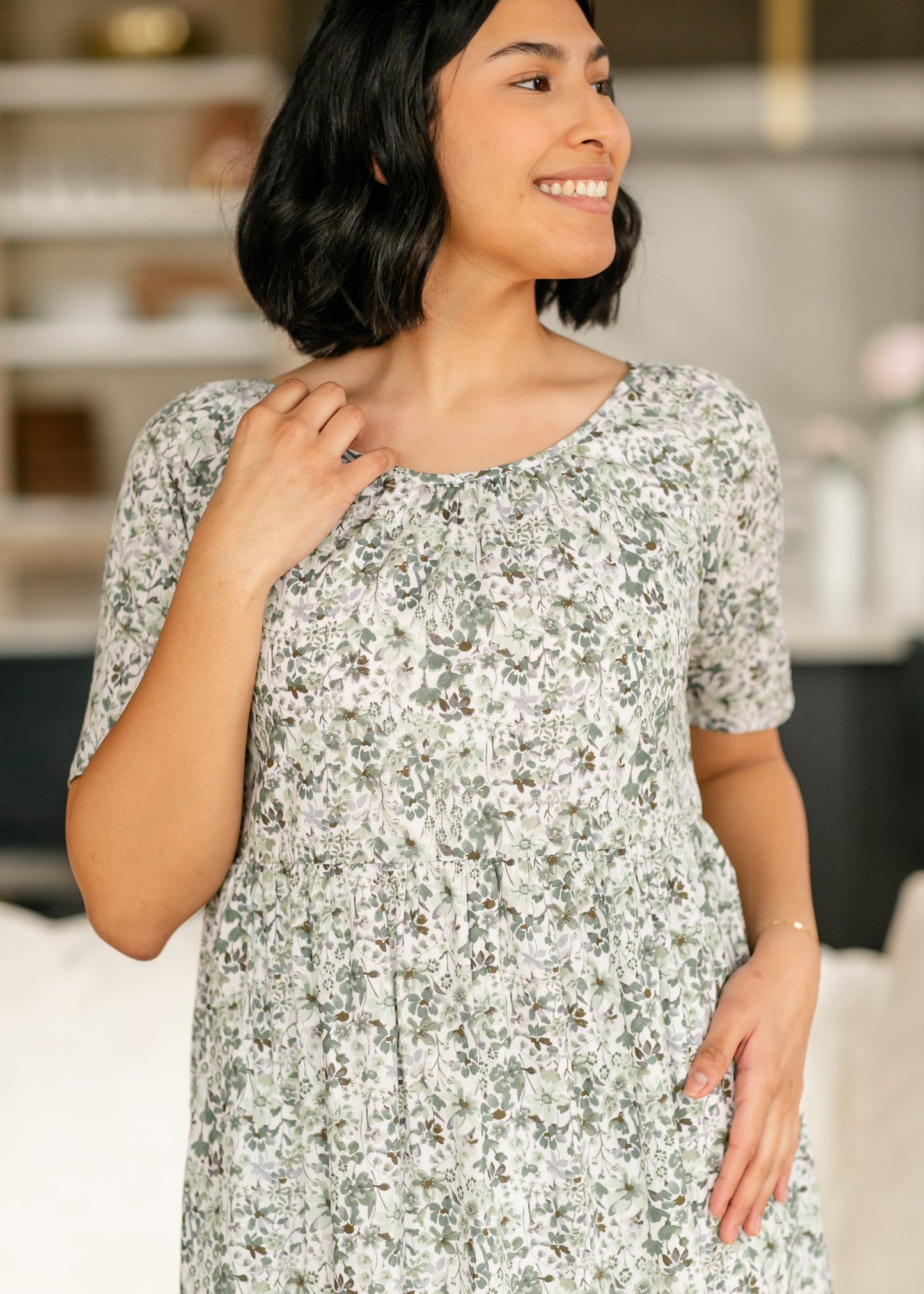 Green Floral Boat Neck Midi Dress - FINAL SALE