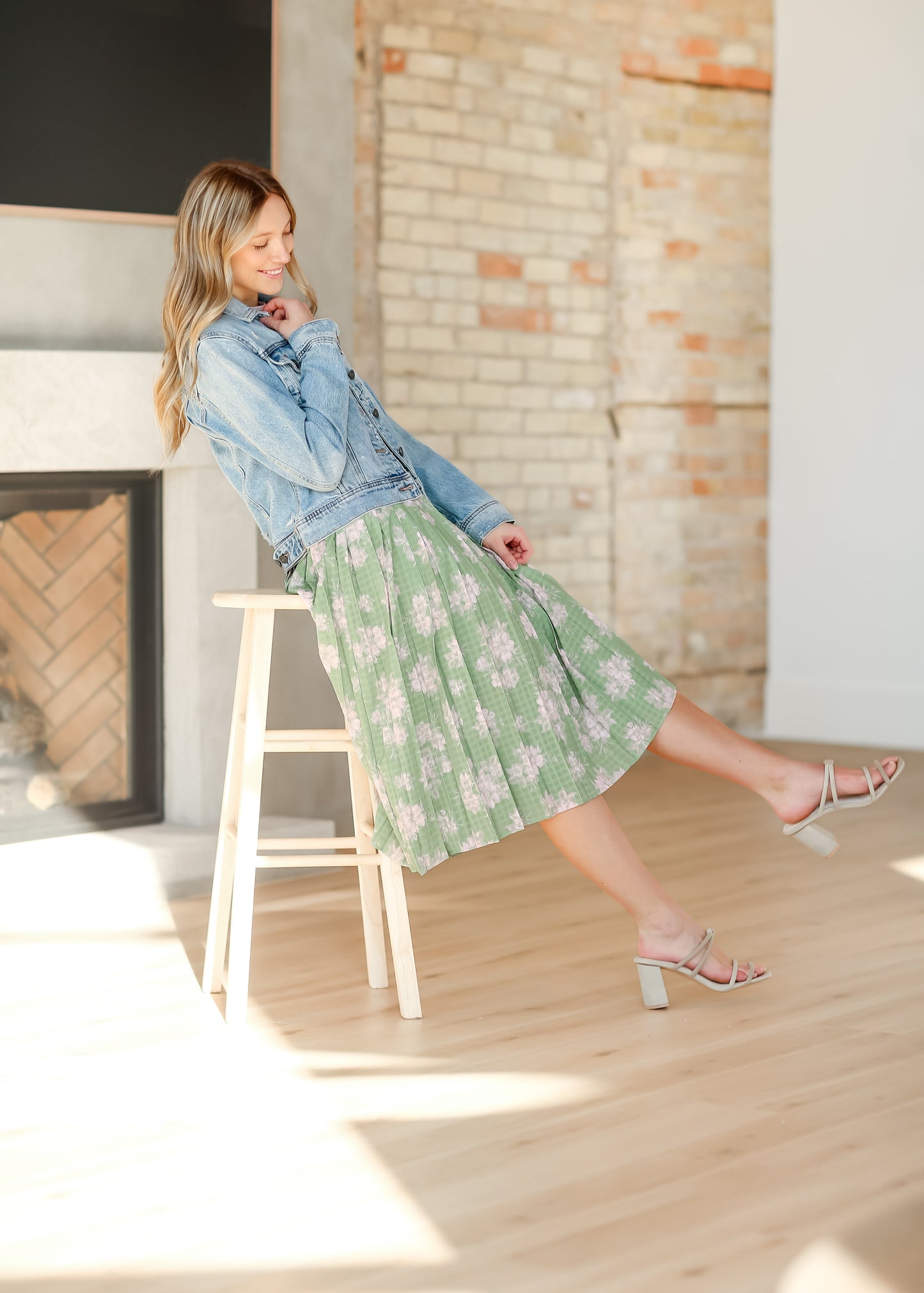 Green Floral Pleated Midi Skirt - FINAL SALE