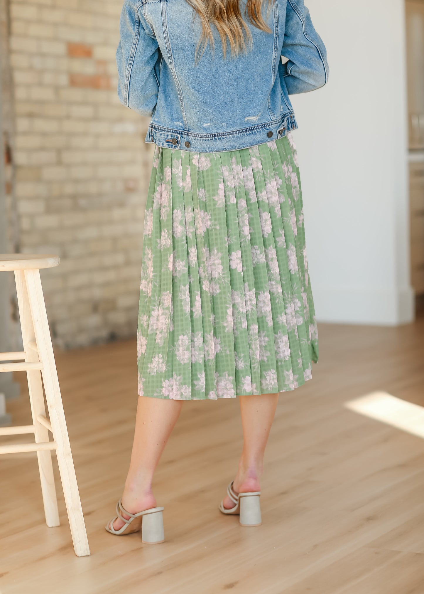 Green Floral Pleated Midi Skirt - FINAL SALE