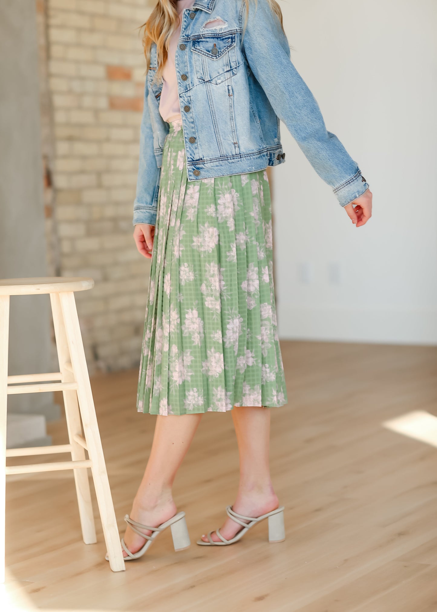 Green Floral Pleated Midi Skirt - FINAL SALE