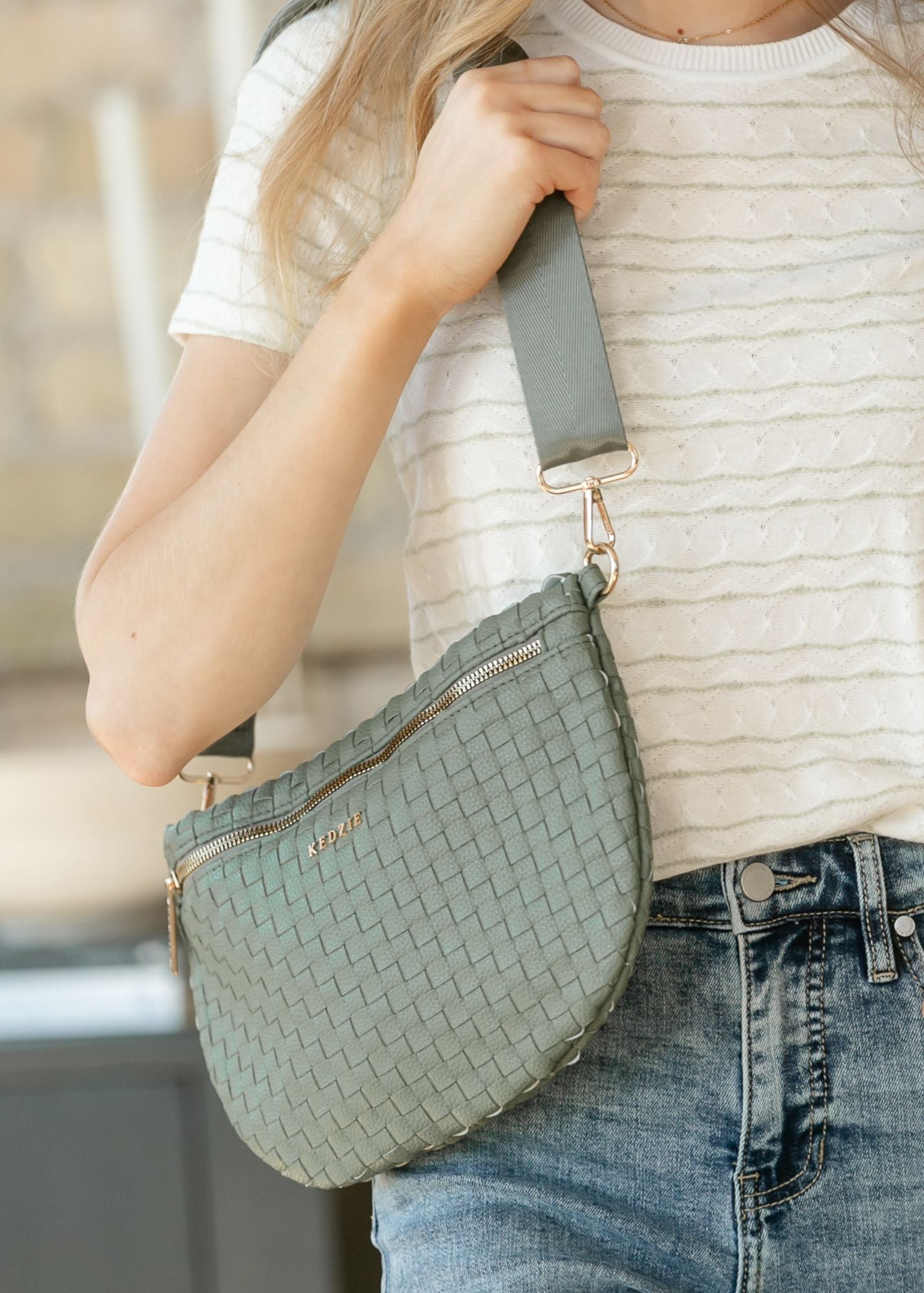 Green Terrace Woven Crossbody Bag