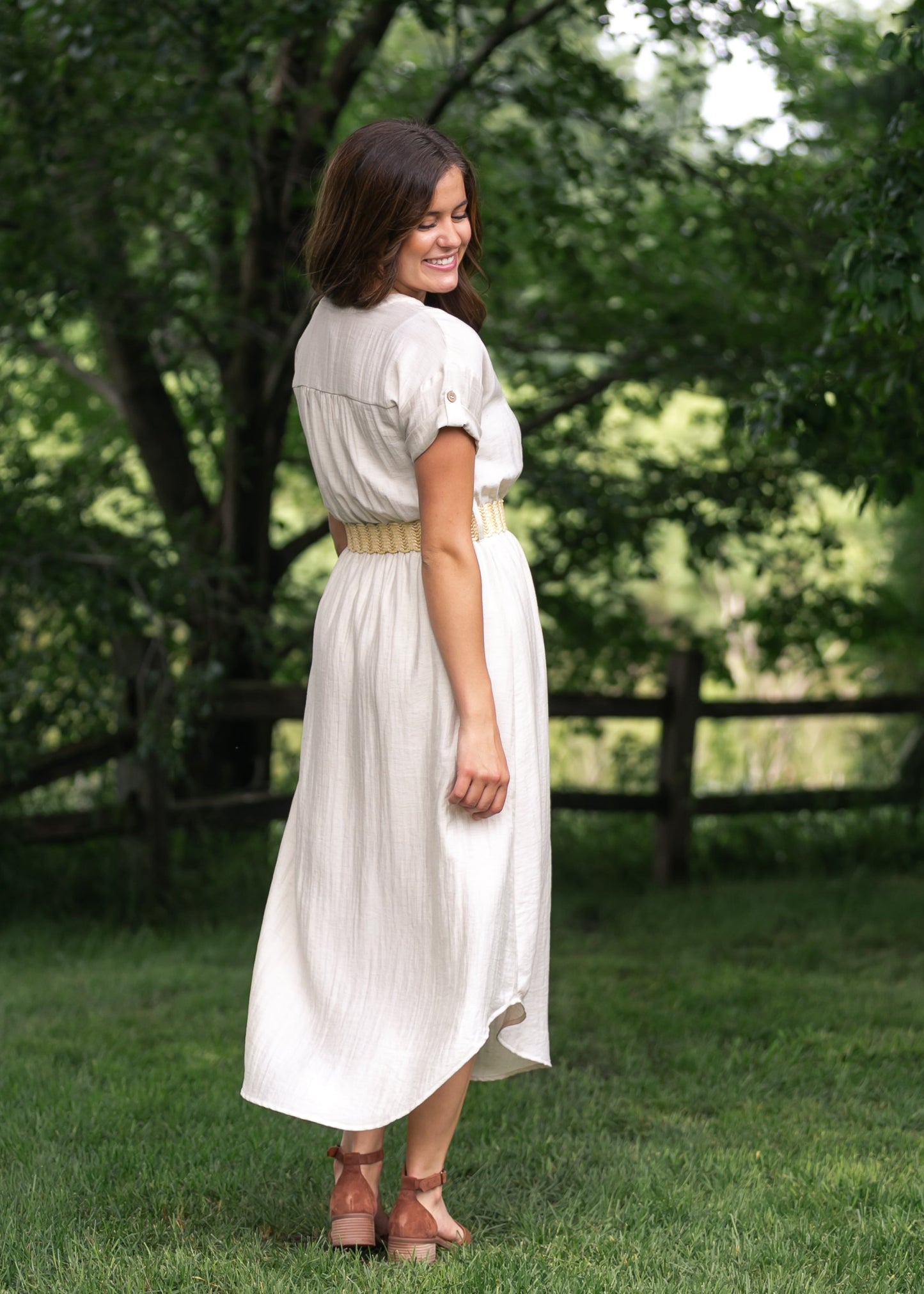 Half Button Belted Shirt Dress