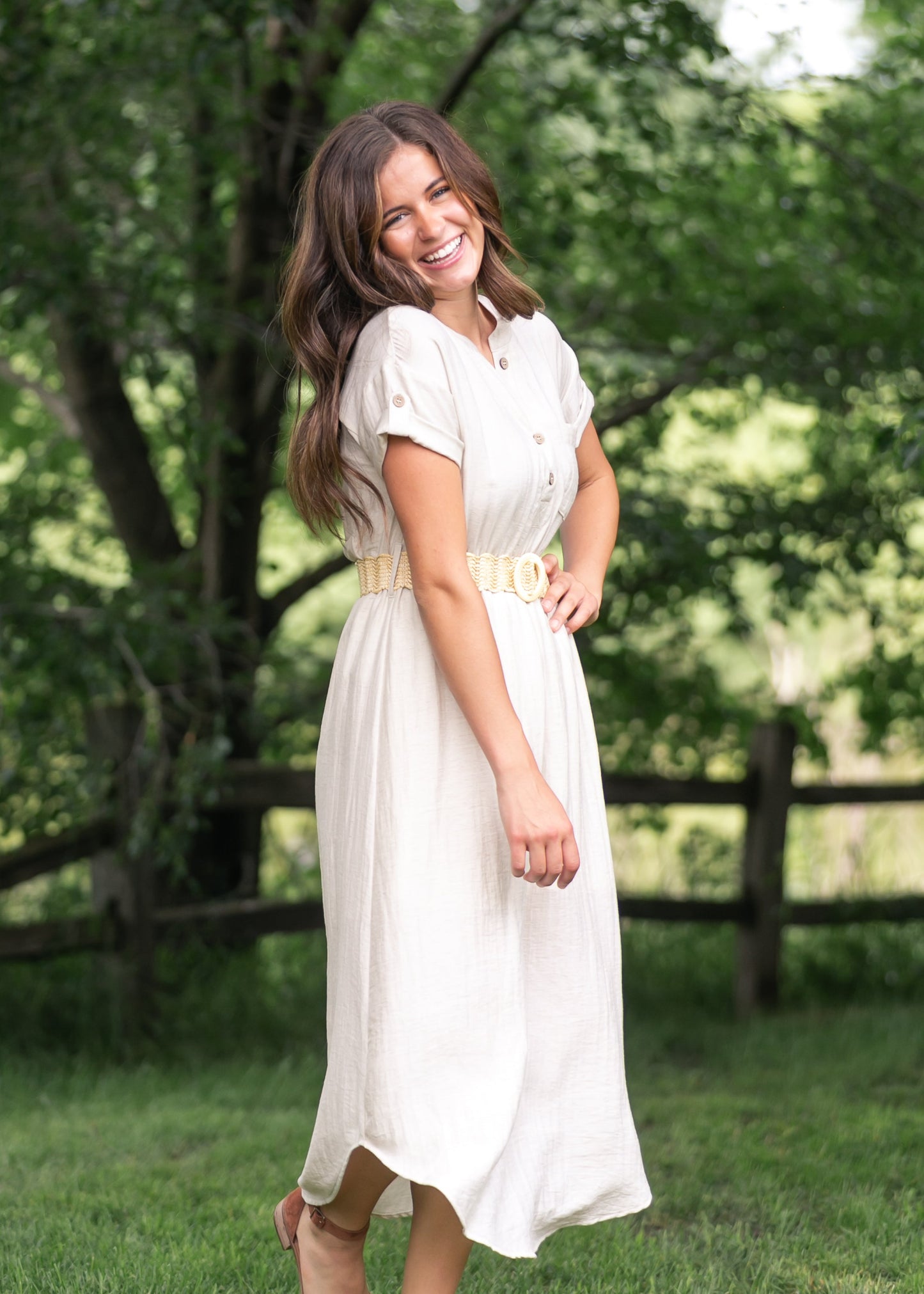 Half Button Belted Shirt Dress