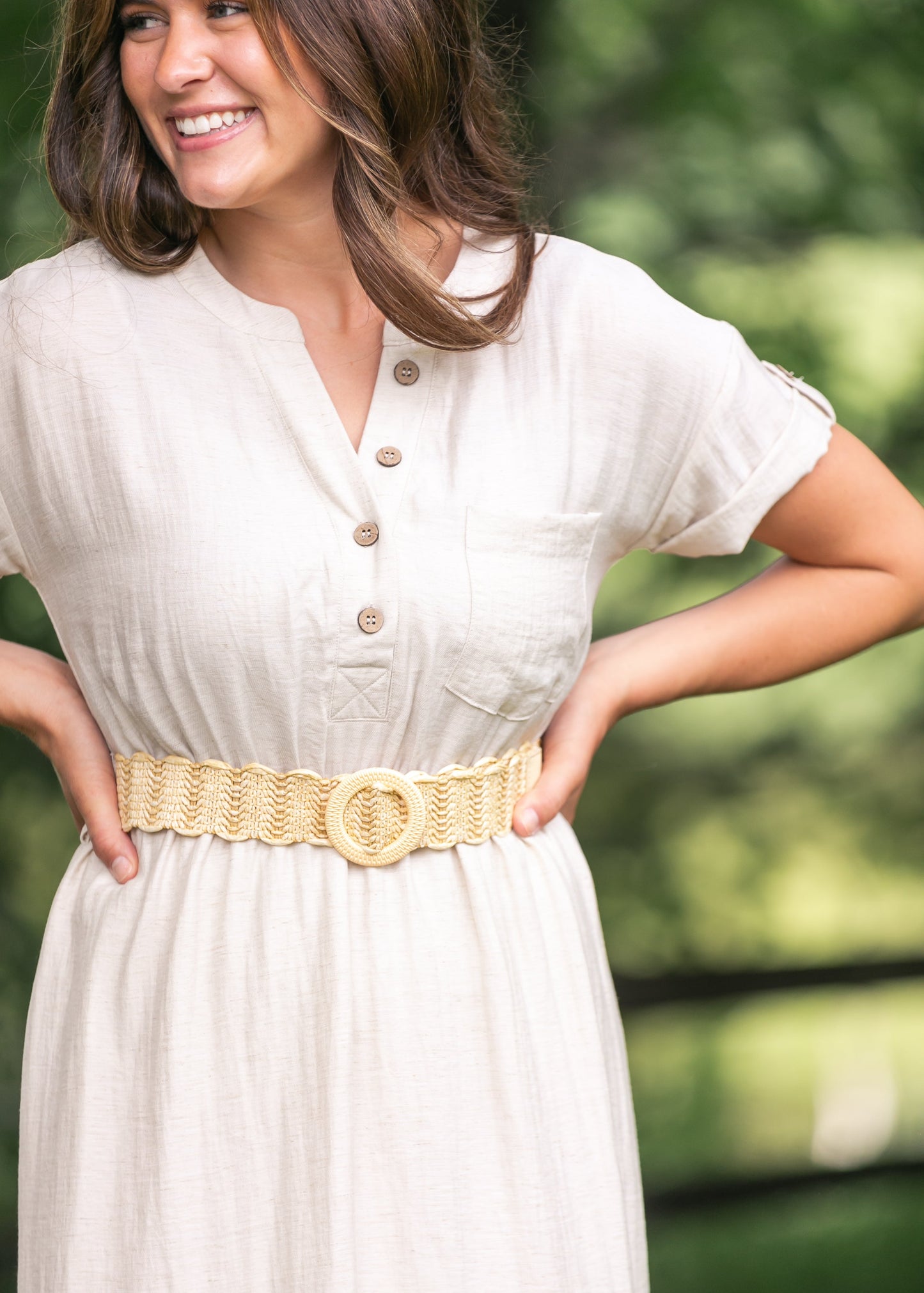 Half Button Belted Shirt Dress