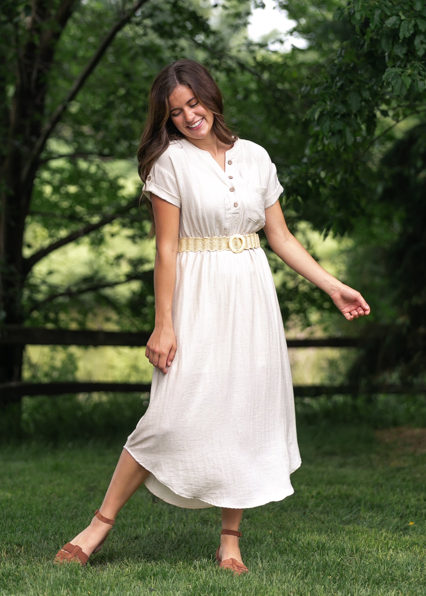 Half Button Belted Shirt Dress