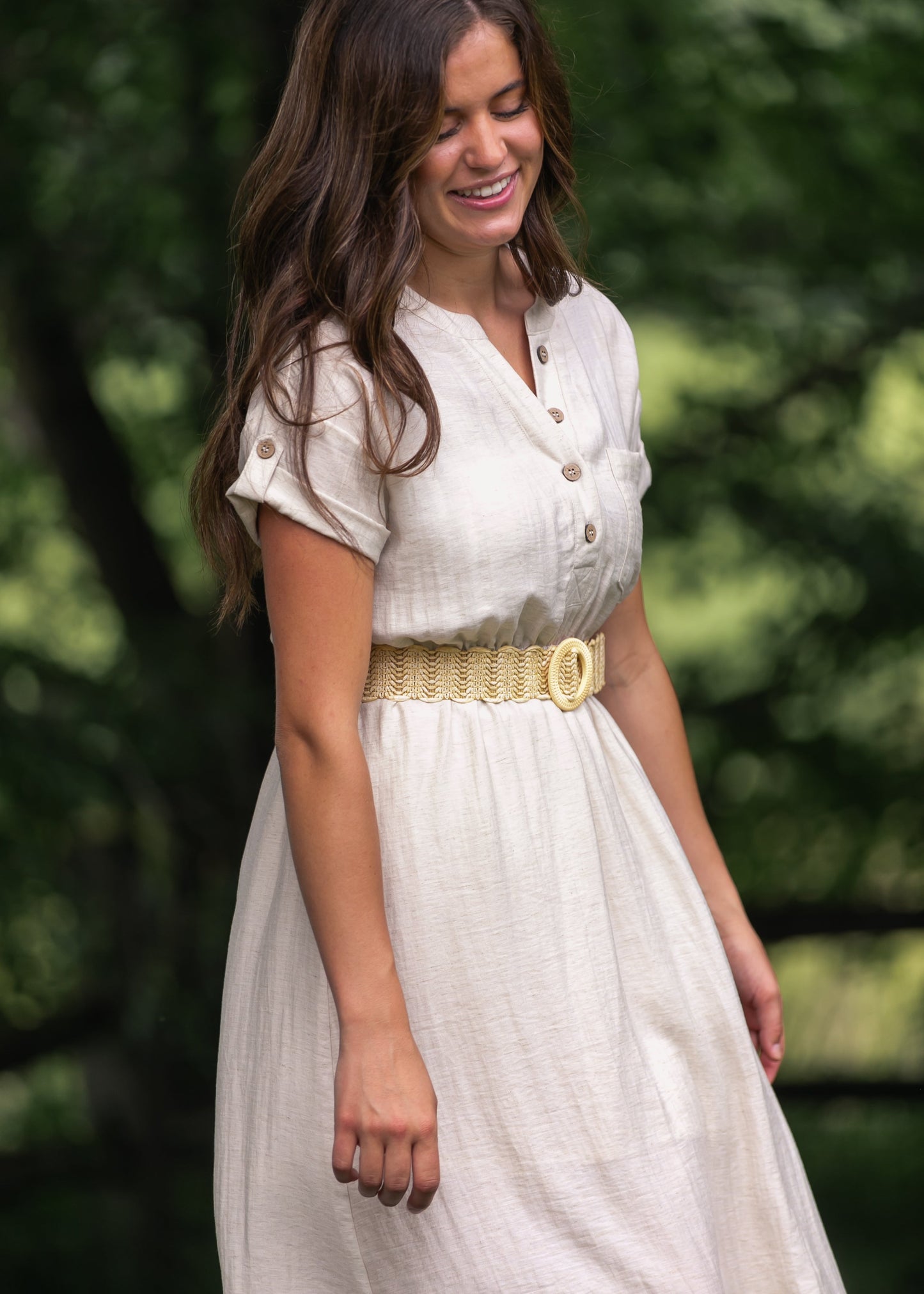 Half Button Belted Shirt Dress