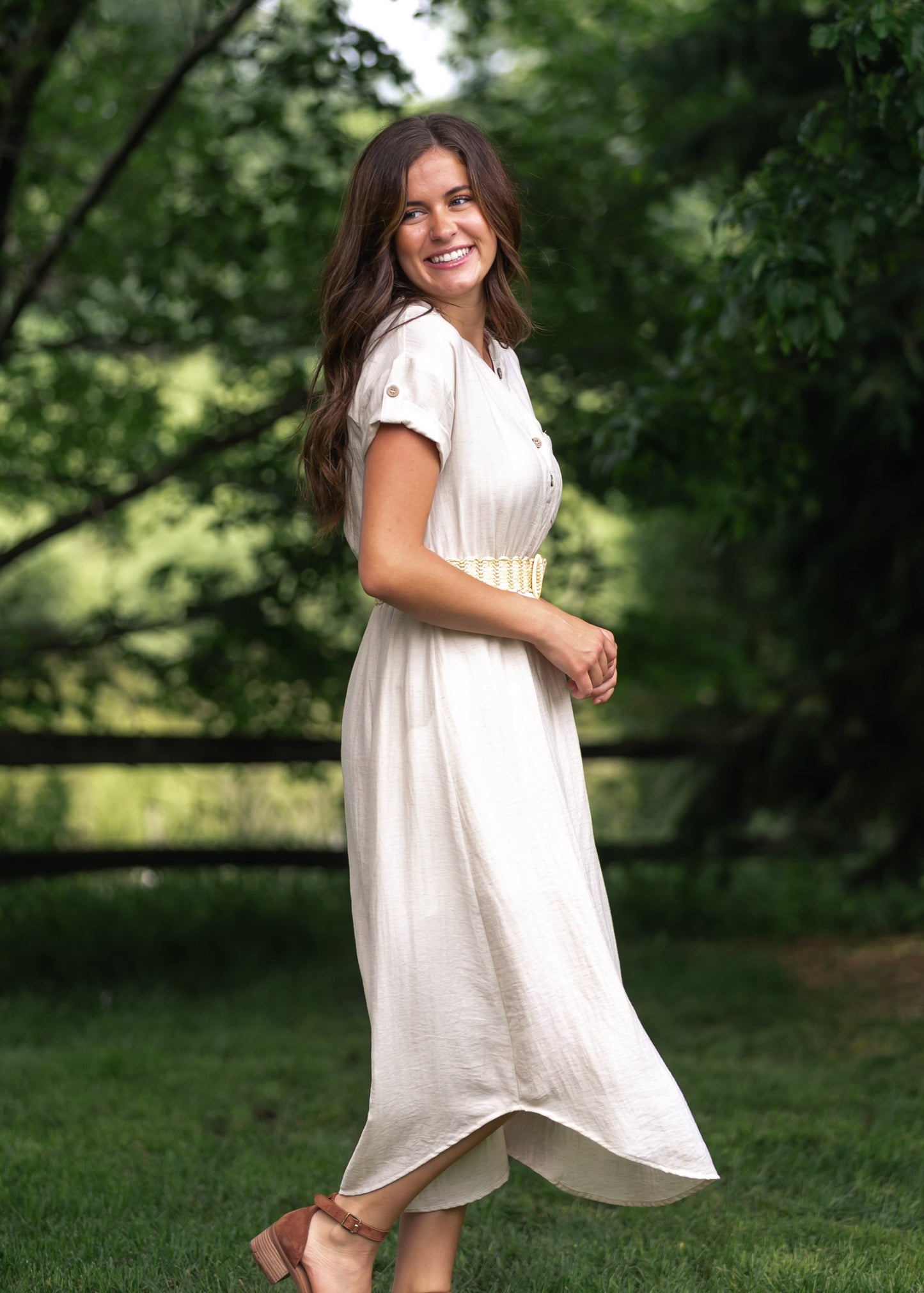 Half Button Belted Shirt Dress