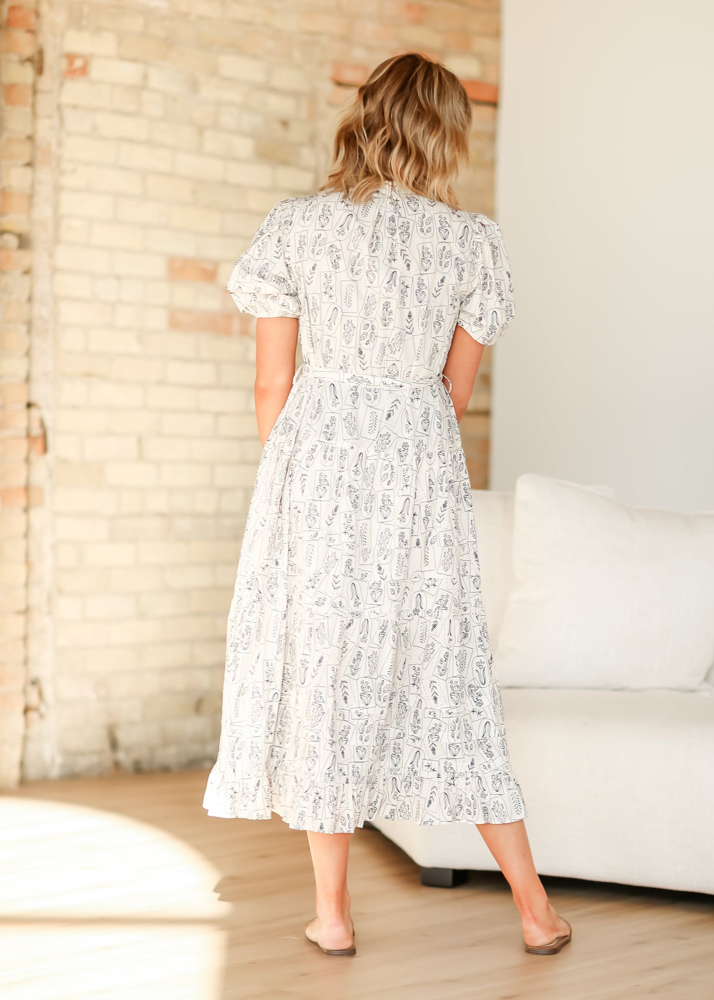 Half Button Short Puff Sleeve Belted Maxi Dress - FINAL SALE