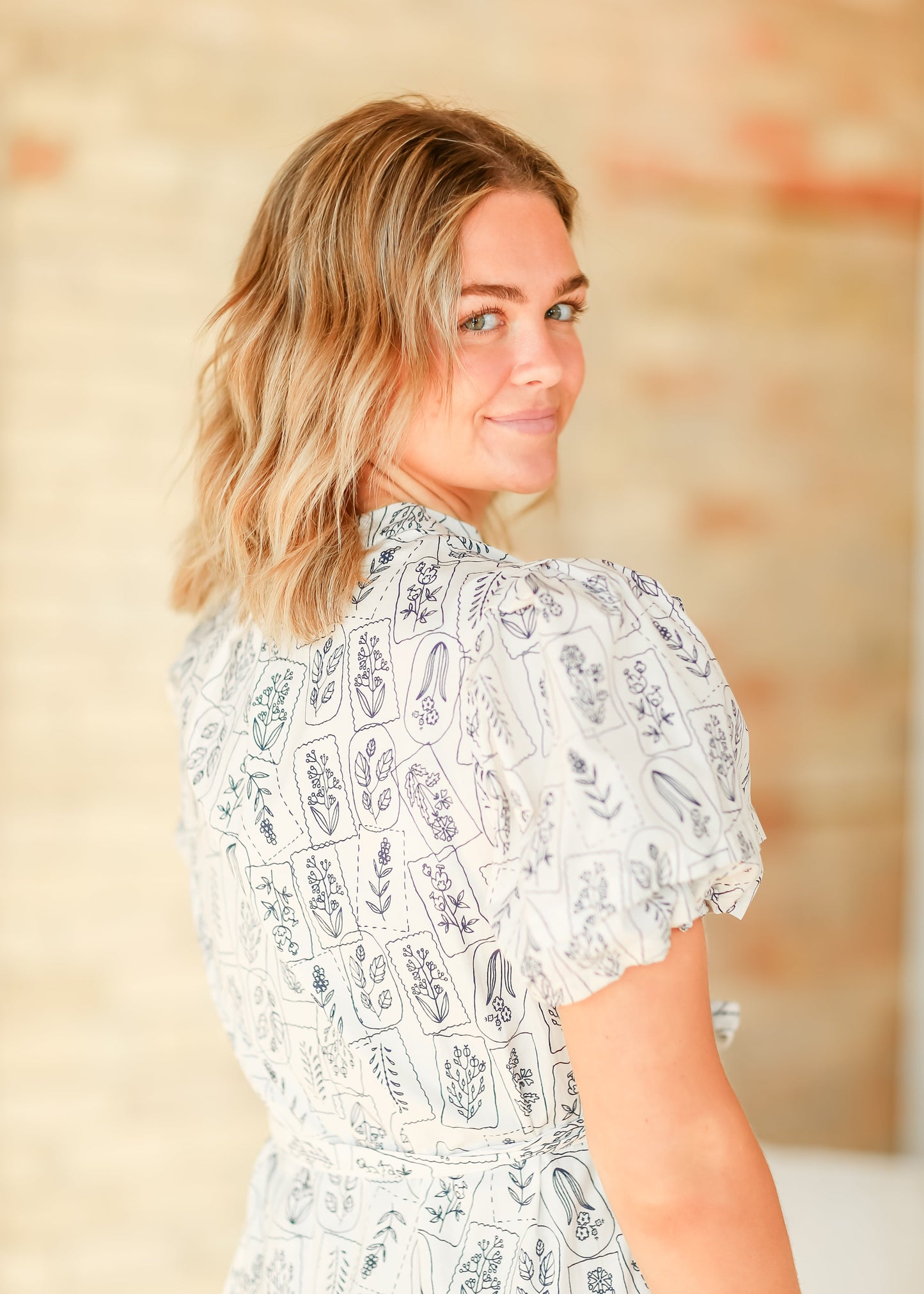Half Button Short Puff Sleeve Belted Maxi Dress - FINAL SALE