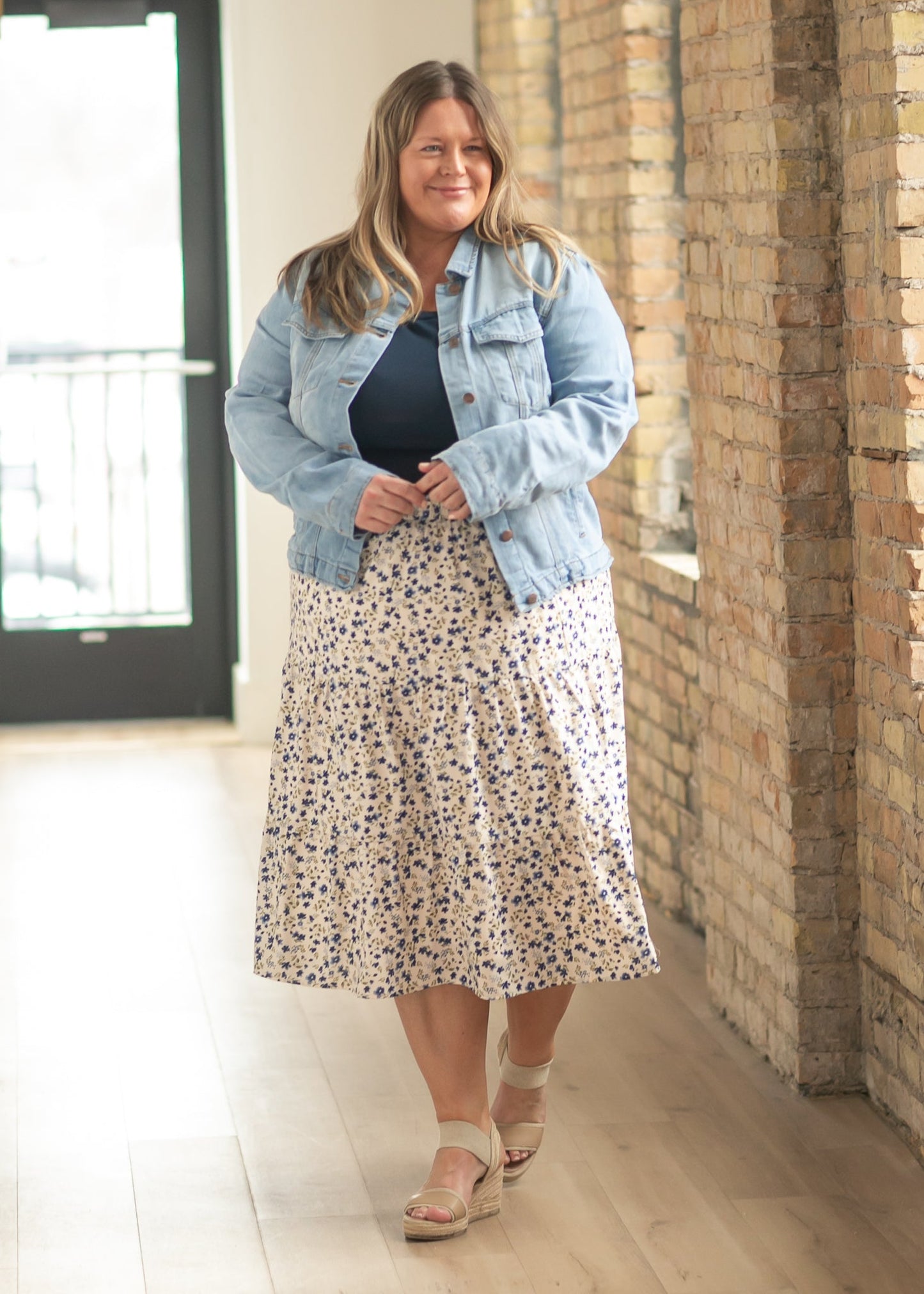 Harlow Tiered Blue Floral Midi Skirt