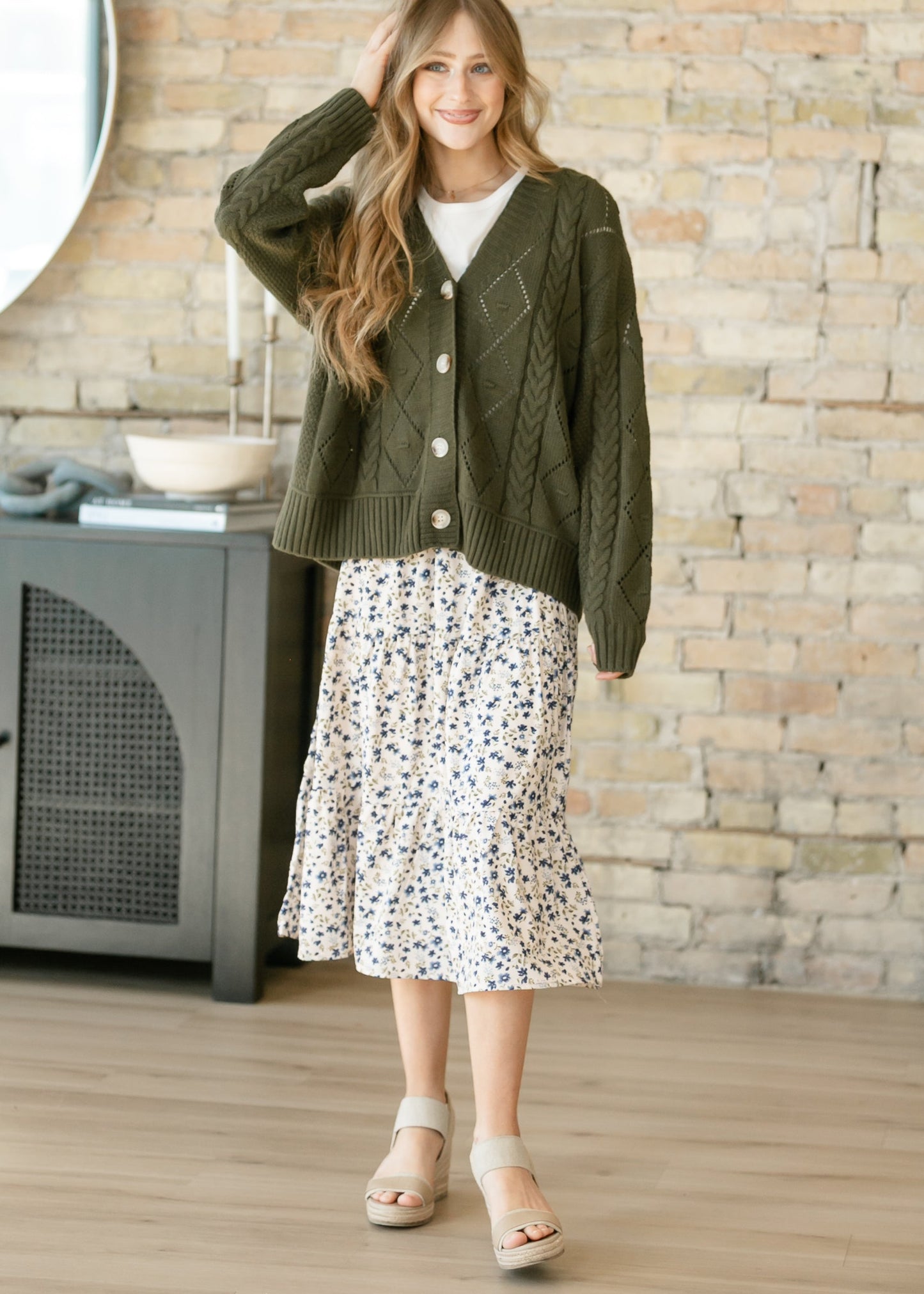 Harlow Tiered Blue Floral Midi Skirt