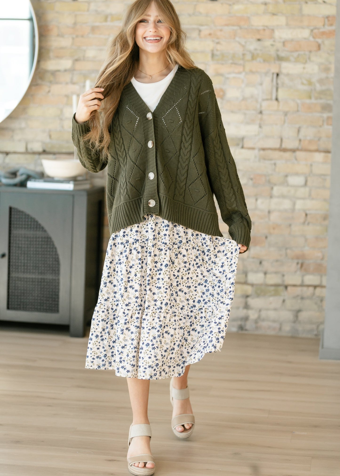 Harlow Tiered Blue Floral Midi Skirt