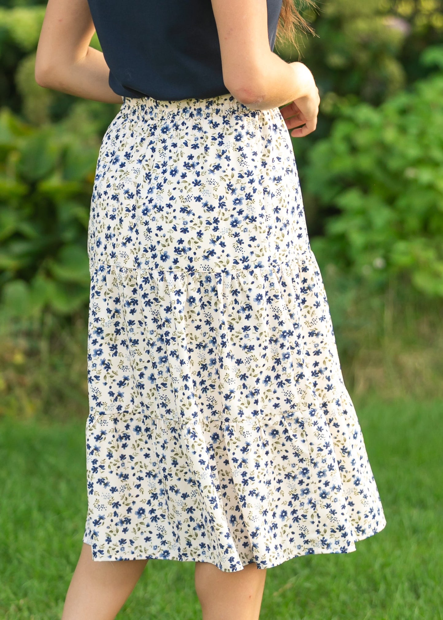 Harlow Tiered Blue Floral Midi Skirt