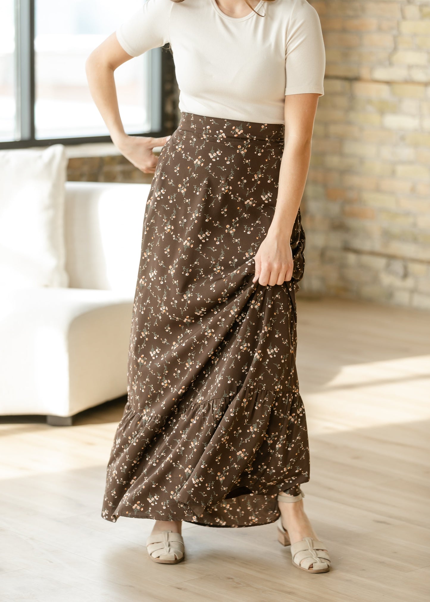 Havyn Chocolate Floral Lined Maxi Skirt