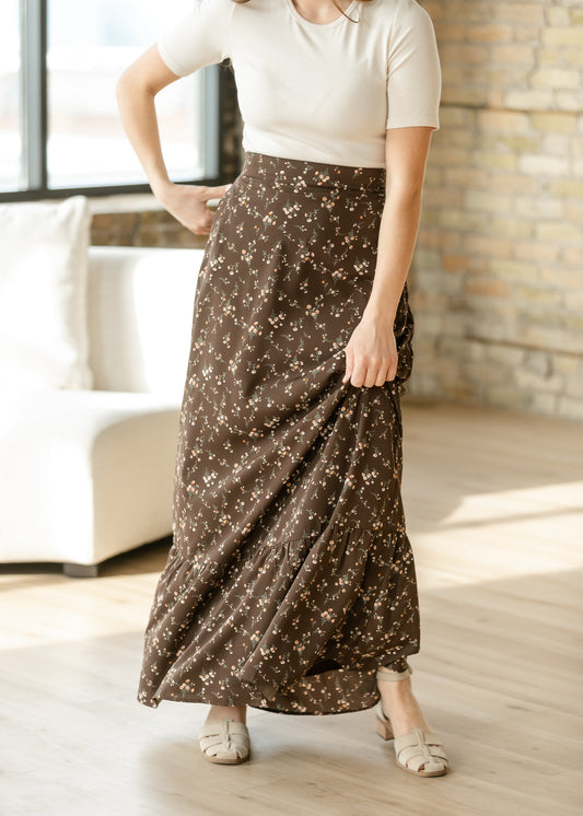 Havyn Chocolate Floral Lined Maxi Skirt