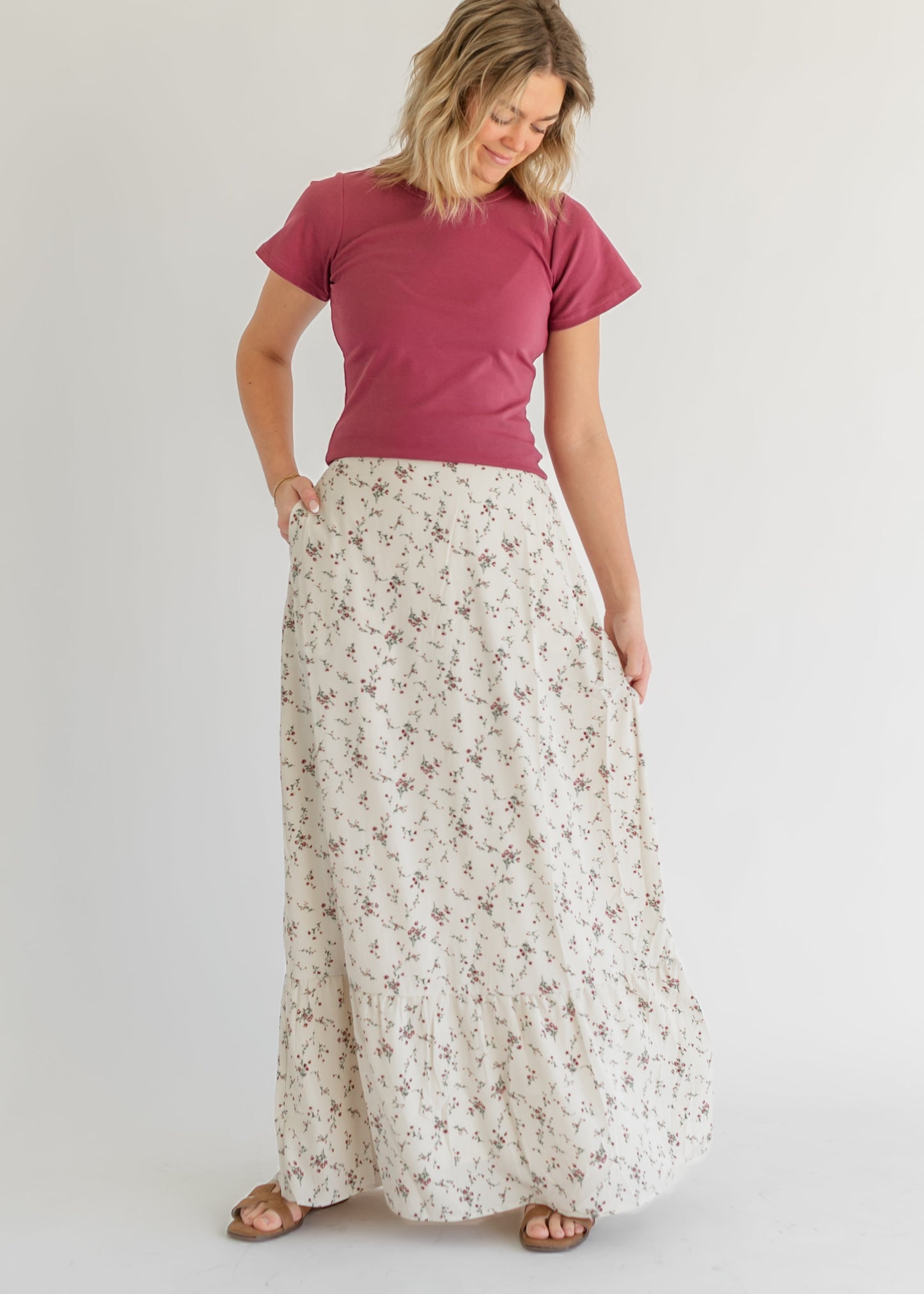 Havyn Ivory Floral Lined Maxi Skirt