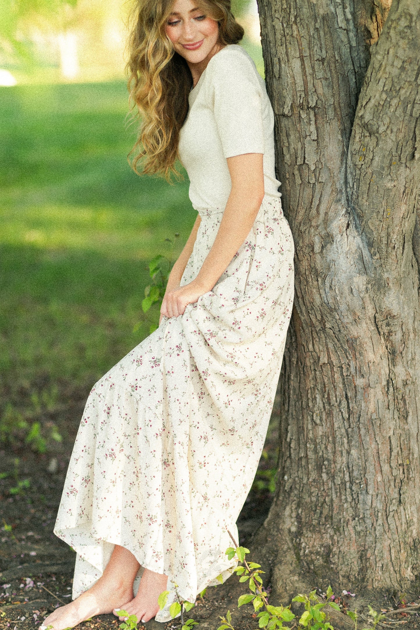 Havyn Ivory Floral Lined Maxi Skirt