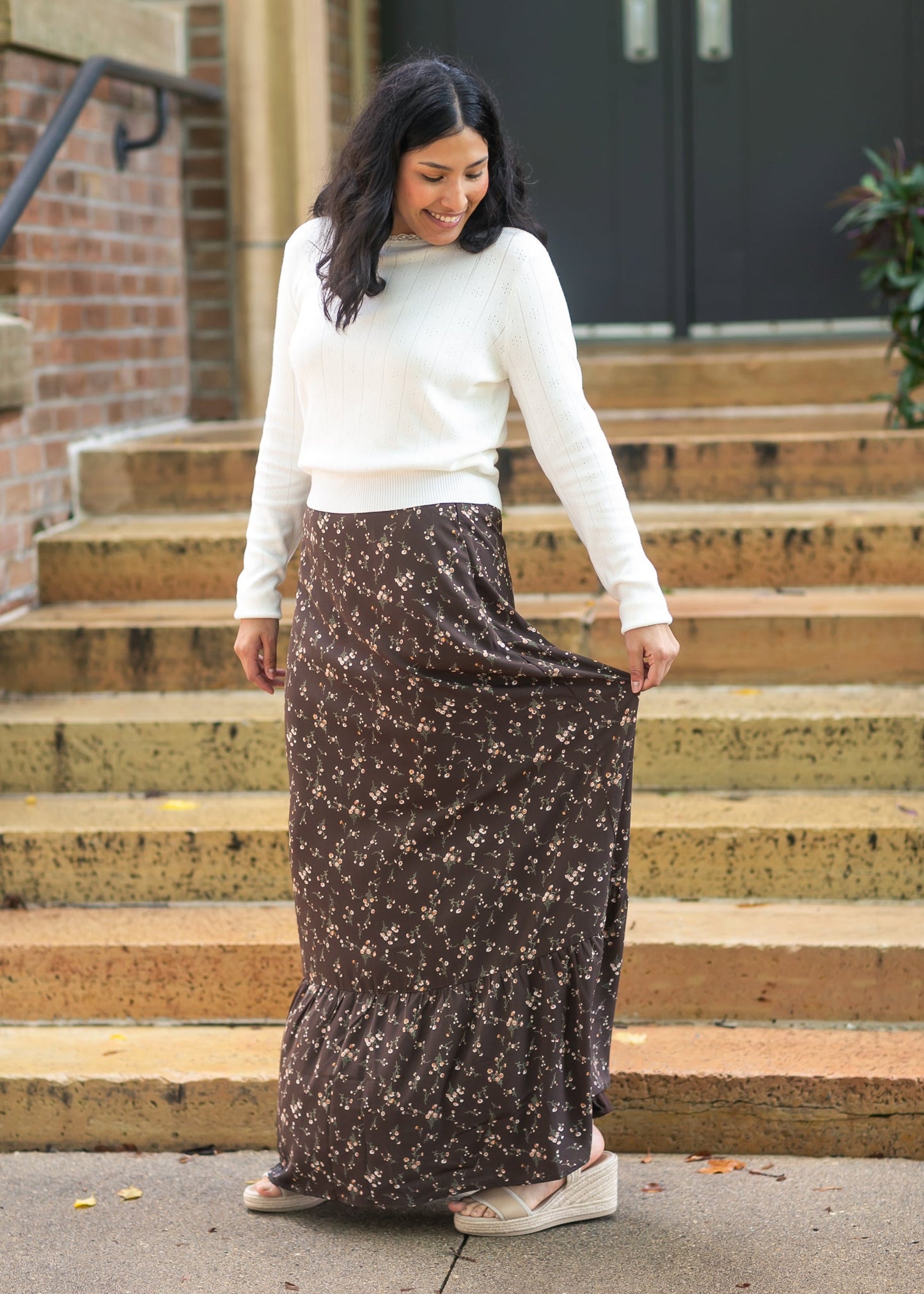 Havyn Chocolate Floral Lined Maxi Skirt