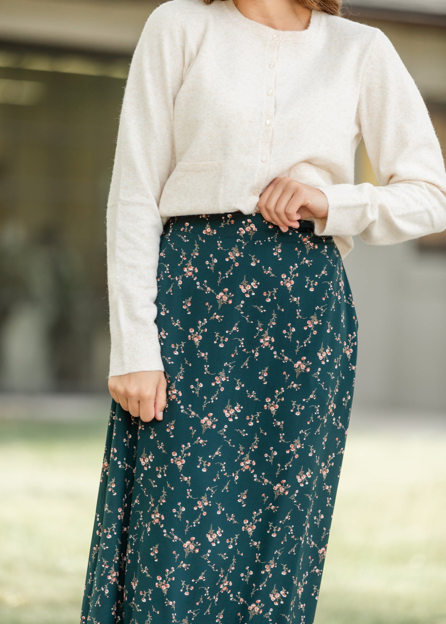 Havyn Teal Floral Lined Maxi Skirt