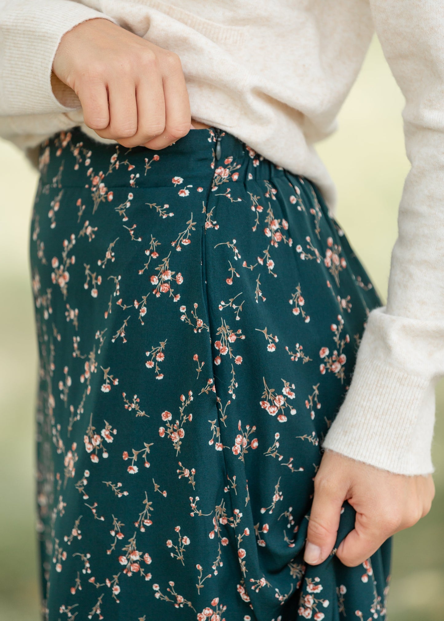 Havyn Teal Floral Lined Maxi Skirt