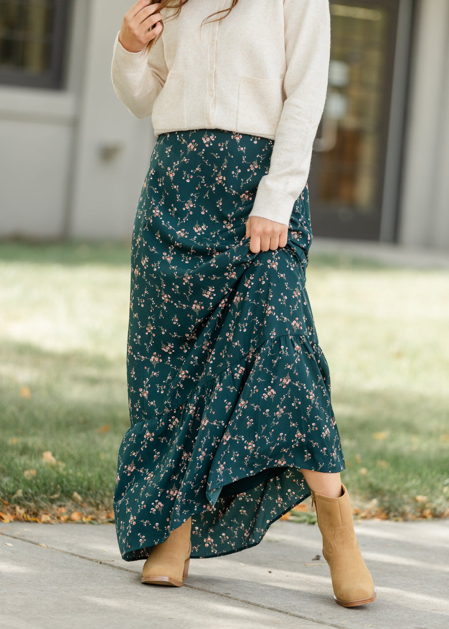 Havyn Teal Floral Lined Maxi Skirt