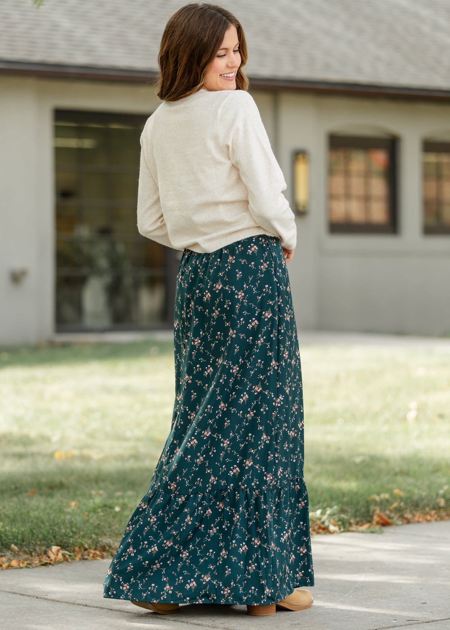 Havyn Teal Floral Lined Maxi Skirt