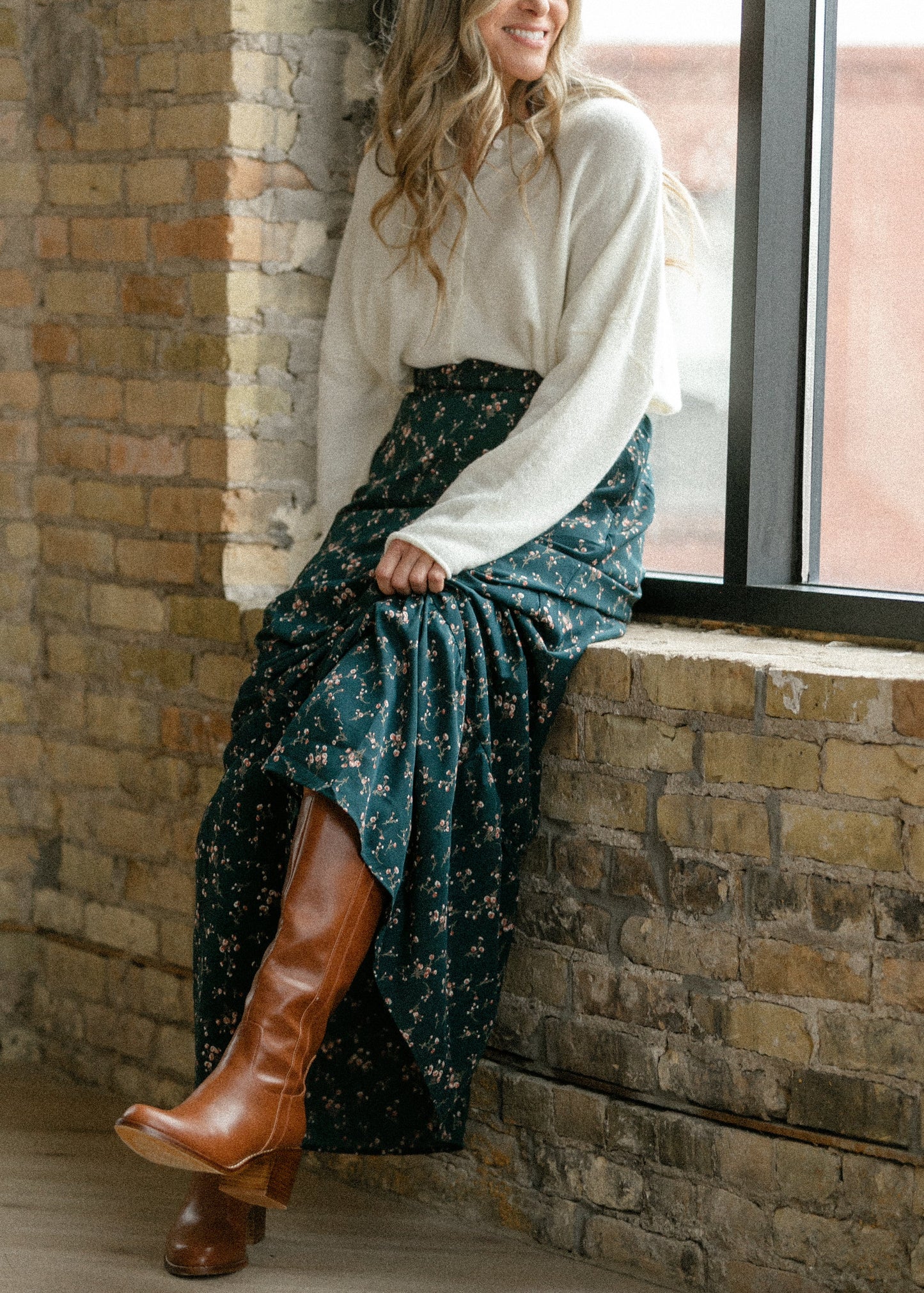 Havyn Teal Floral Lined Maxi Skirt